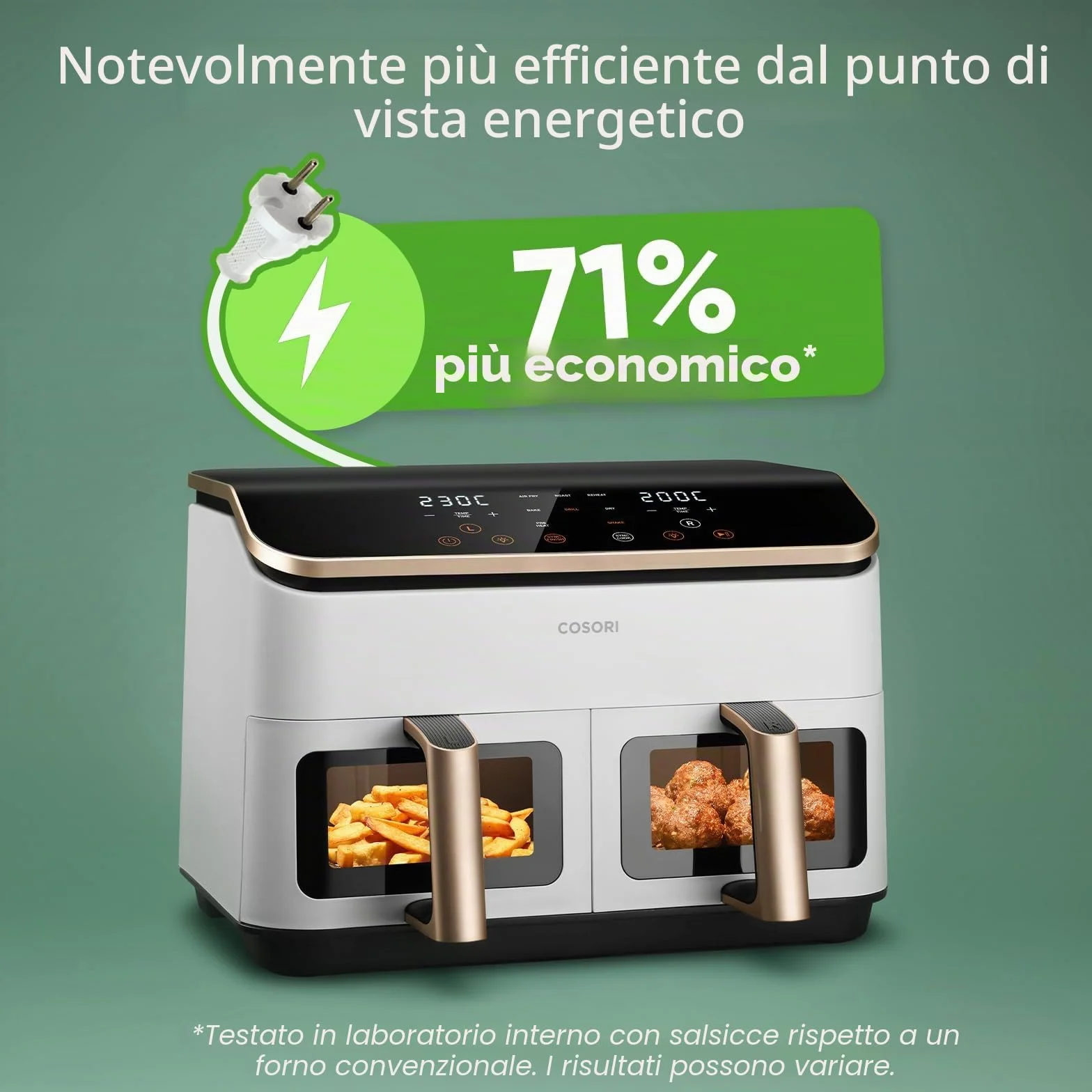 COSORI Airfryer, vincitore del test Stiftung Warentest, friggitrice ad aria calda 2 camere con finestra di visualizzazione, interno in metallo riduce il contatto in plastica