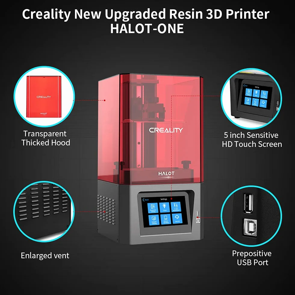 Creality Stampante 3D in resina HALOT-ONE ad alta precisione con sorgente luminosa integrata, nucleo forte e slicing, sistema di filtraggio ai carboni attivi con doppio raffreddamento (CL-60)