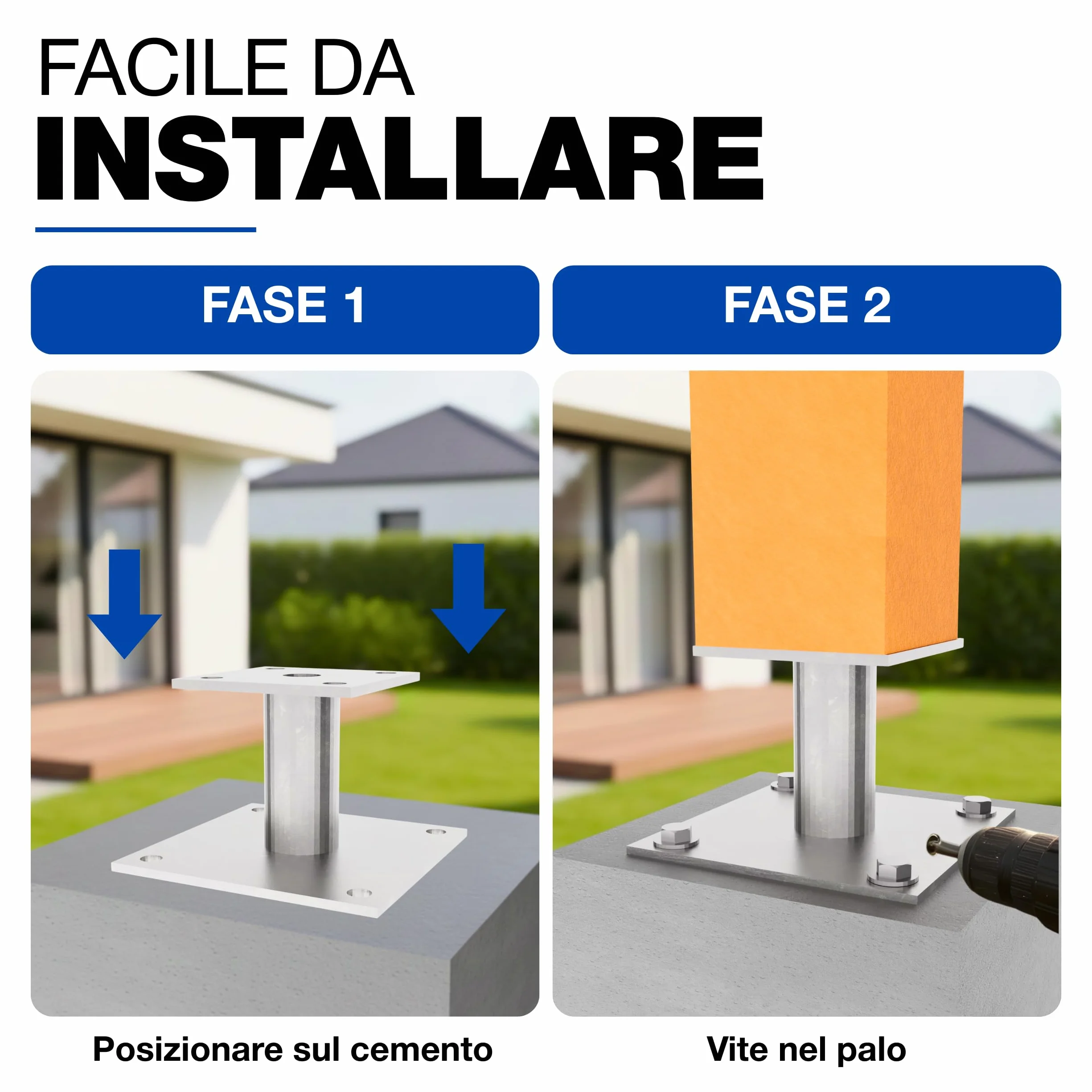 GeZu Impex Supporto per Pali 100 x 100 mm Set di 4 Ancoraggi per Pali Zincati a Caldo Supporto Heavy Duty Base Elevata