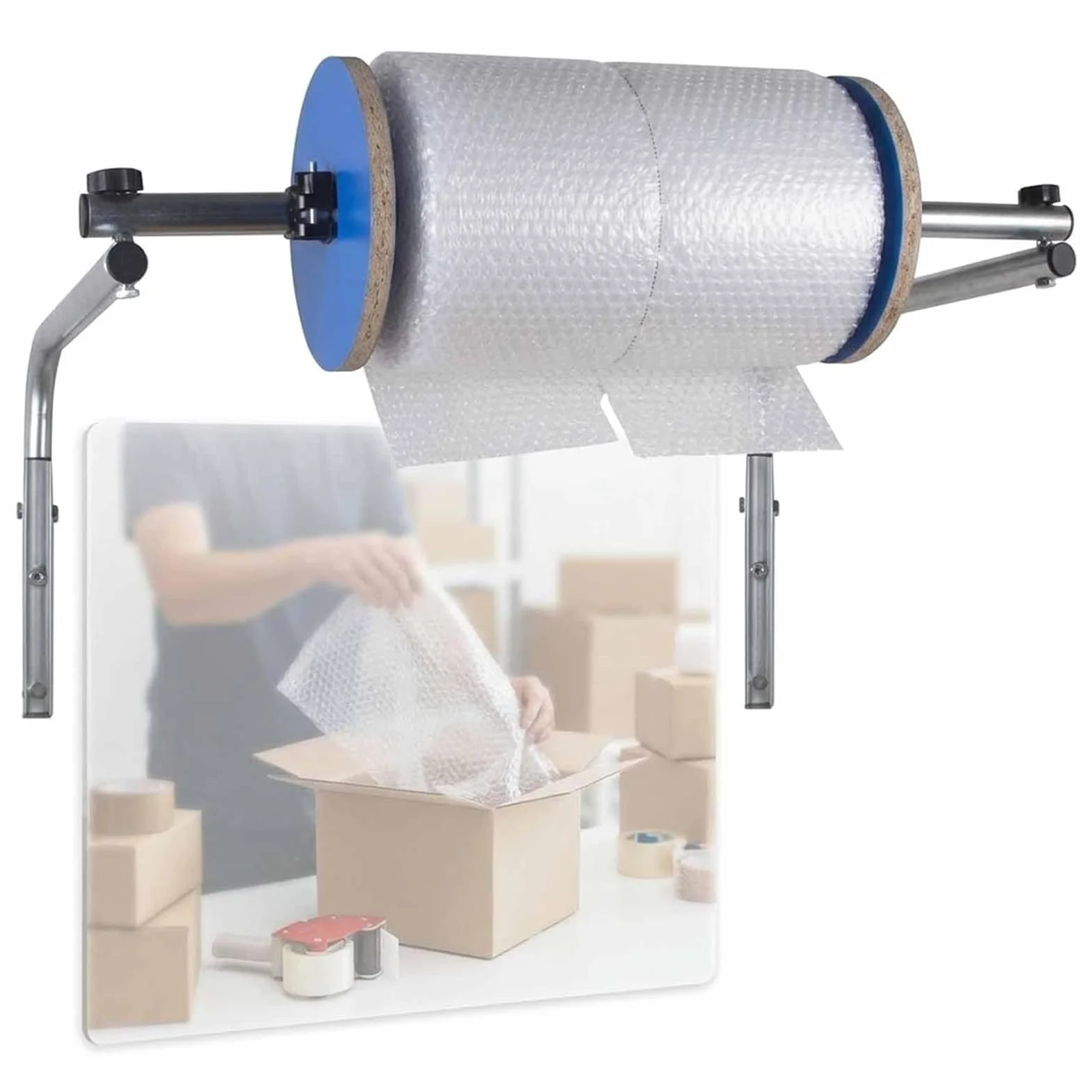 Supporto da Parete per Dispenser di Pluriball, Porta Film per Imballaggio, Larghezza Massima 400 Mm, Porta Rotolo di Pluriball in Metallo, Materiale in Acciaio Zincato Rinforzato