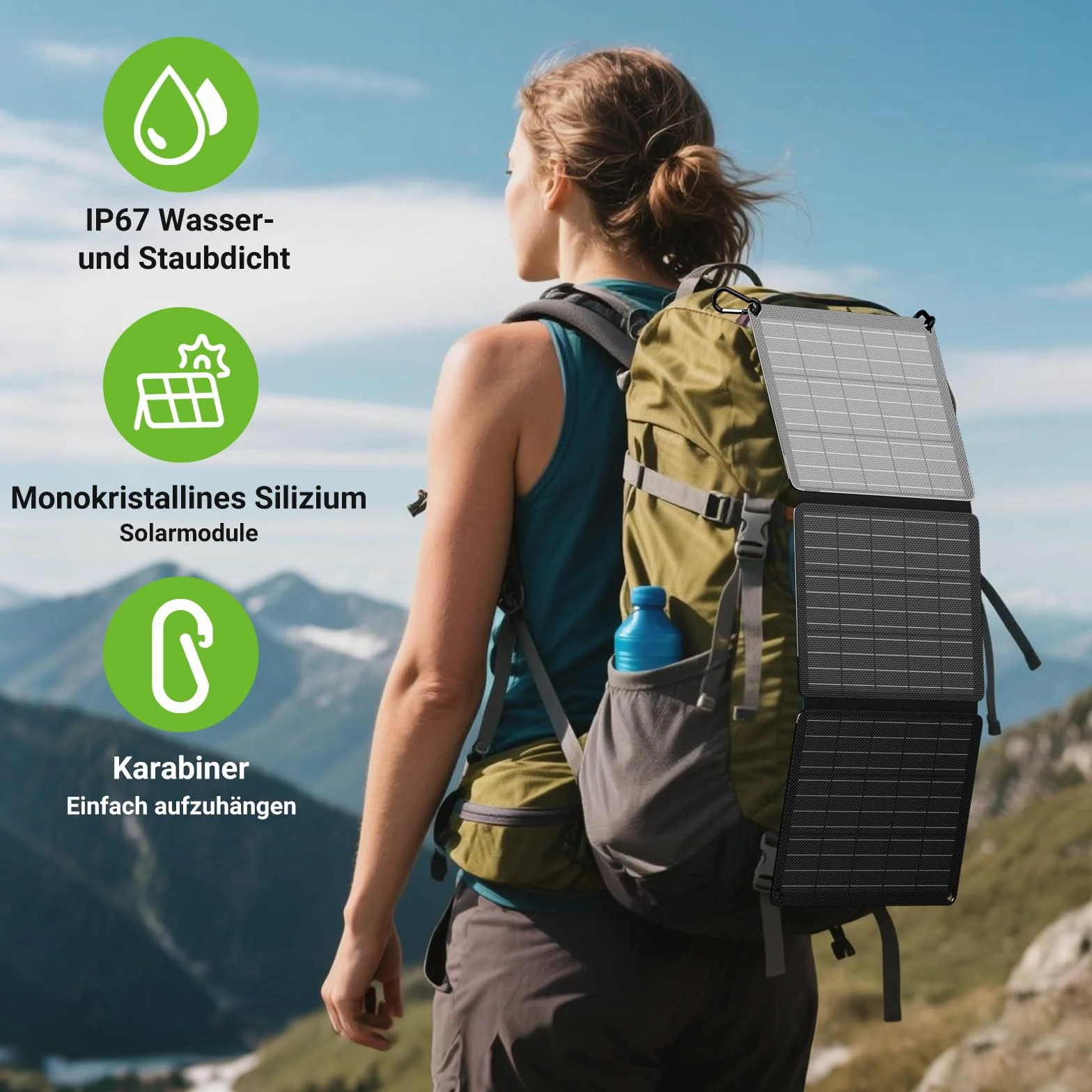 Pannello solare pieghevole da 30 W, con 3 porte (USB-C + USB-A+DC), IP67, impermeabile e portatile, pannello solare per cellulare, pannello solare all'aperto, caricatore da campeggio per