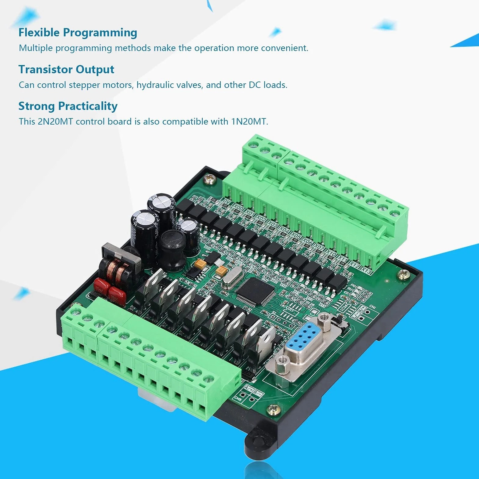 PLC Scheda di Controllo Industriale DC 24V Controller Logico Programmabile Relè 12 Ingresso 8 Uscita 2N20MT per il Controllo di Automazione Industriale(with Base)