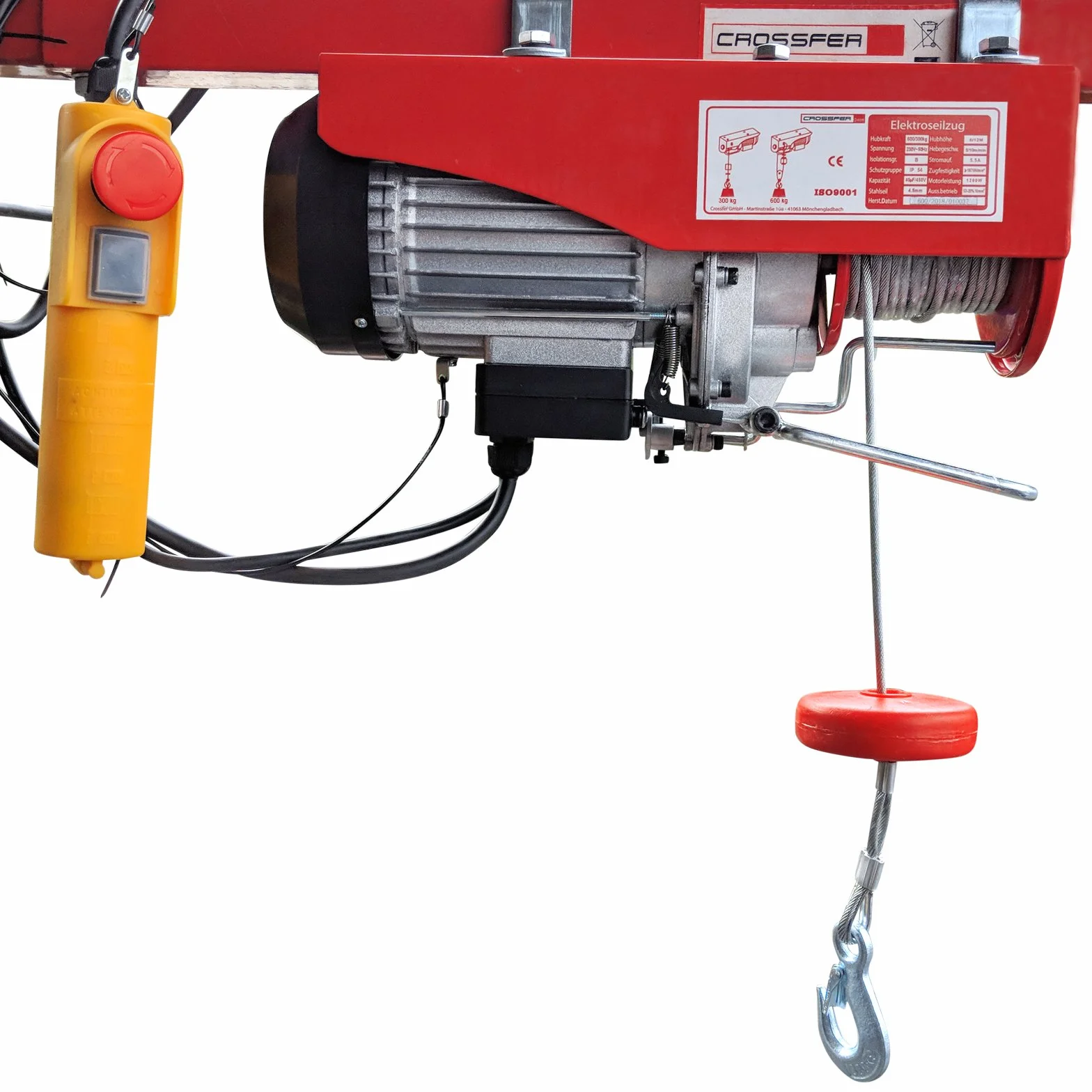 Paranco a fune Crossfer PA600 Verricello a fune con puleggia di ritorno Capacità di sollevamento 600 / 300 KG altezza di sollevamento 12 / 6m 230V