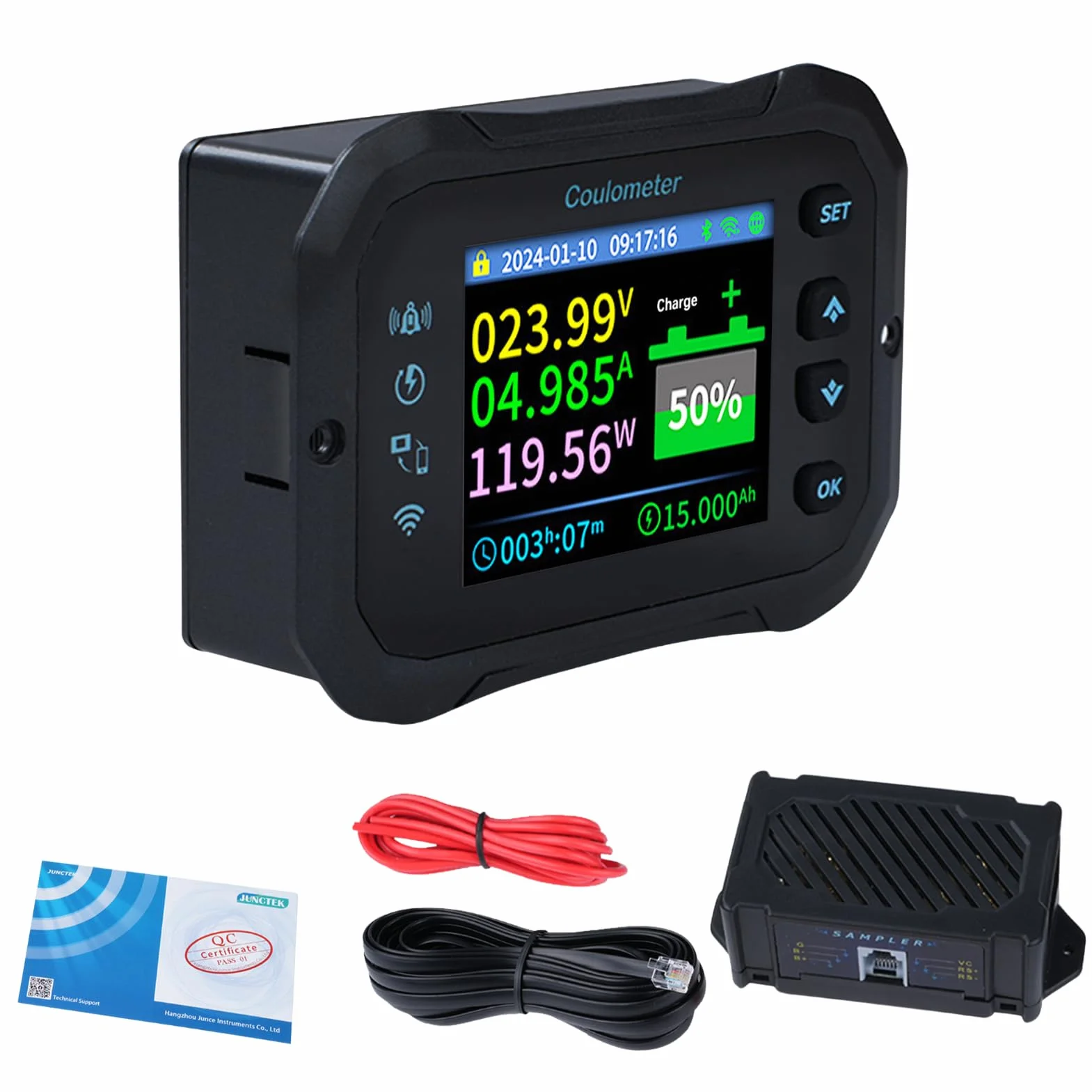 Monitor Batteria, WIFI Tester Coulomb 12V 24V 36V 48V 72V Controllo Remoto APP con Allarme Digitale Voltmetro 100A 10-100V per Roulotte Impianto Solare