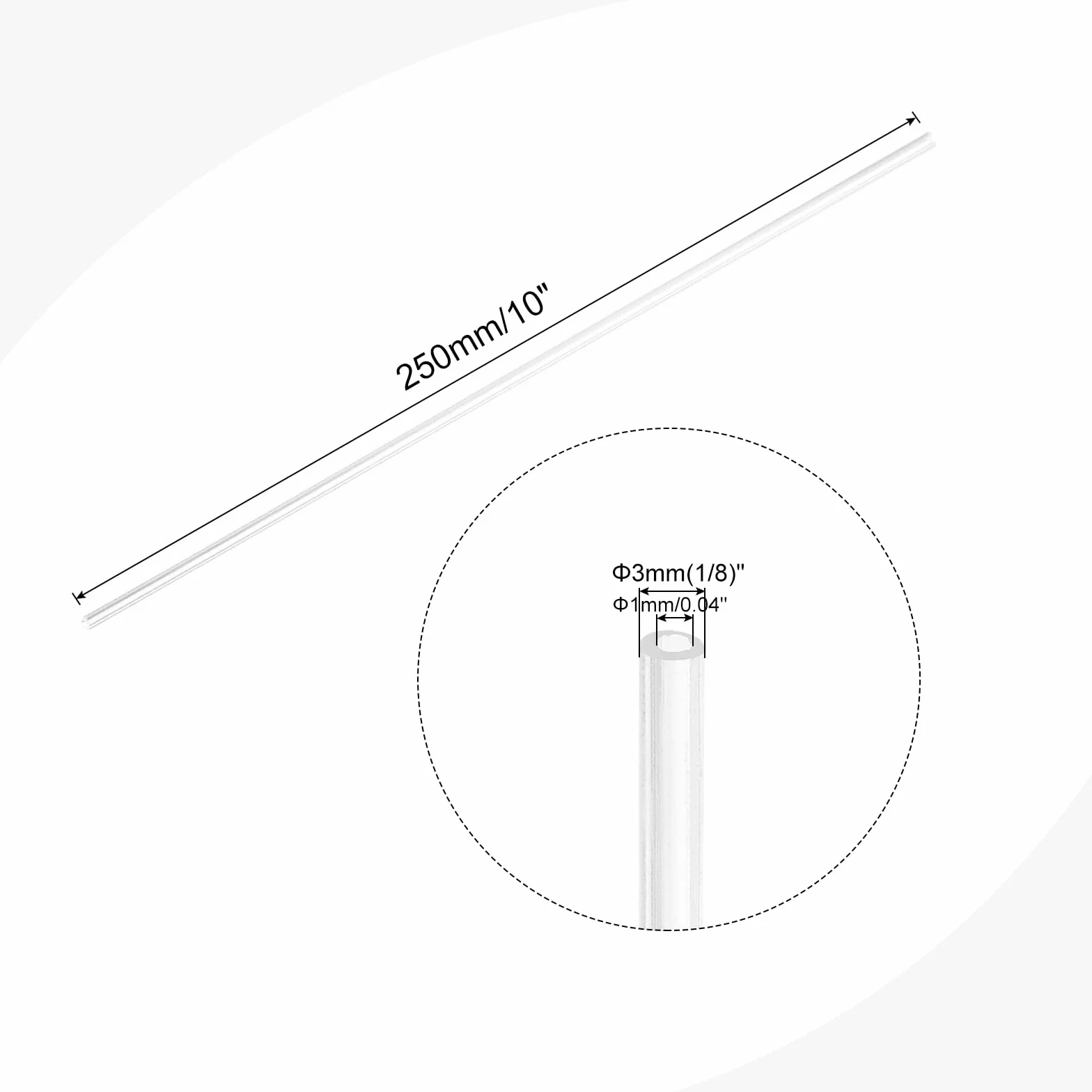 sourcing map Tubo acrilico trasparente rigido rotondo in plastica tubo 1mm ID 3mm (1/8") OD 10" per lampade e lanterne, sistema di raffreddamento ad acqua