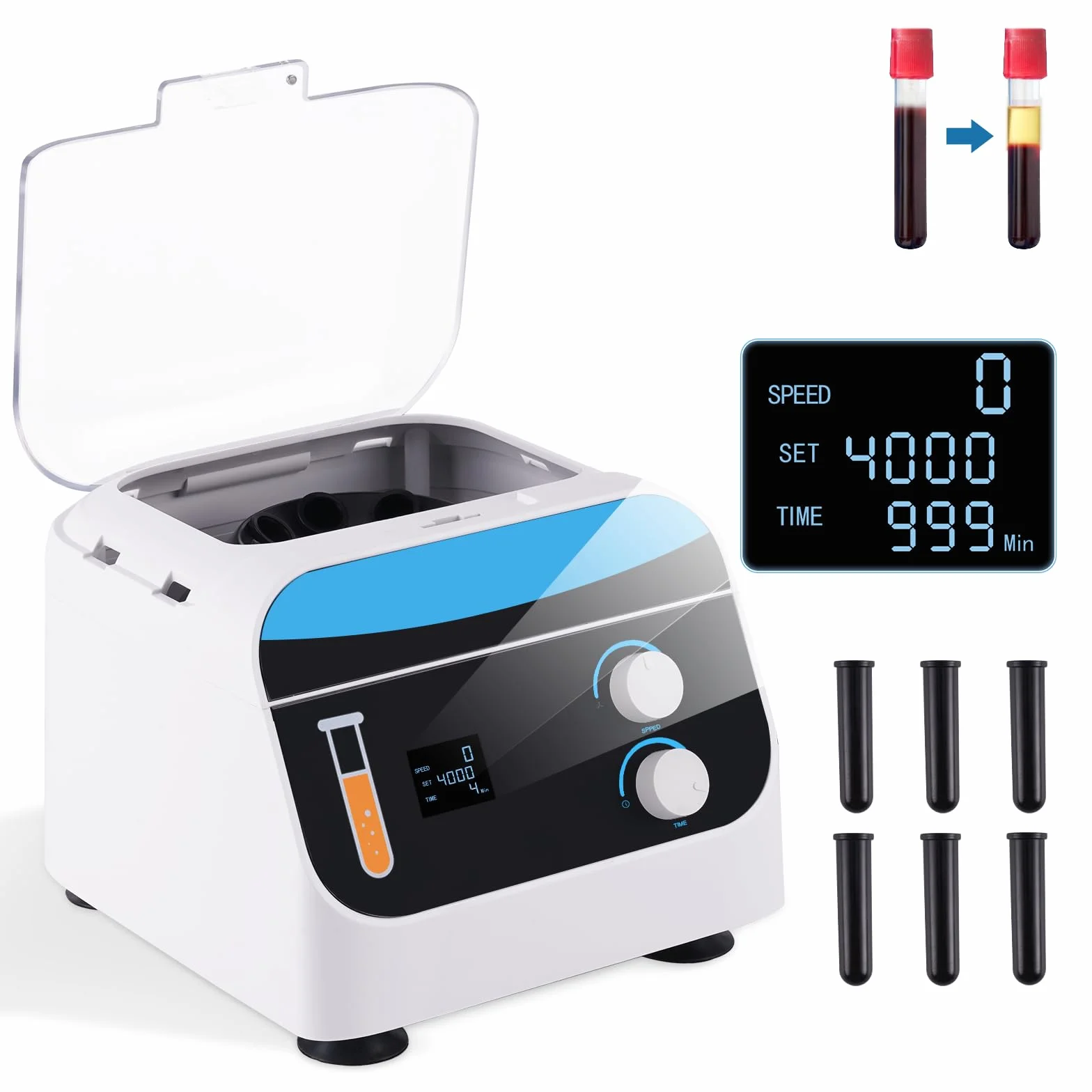 YUCHENGTECH Centrifuga da Laboratorio Digitale da Tavolo Centrifuga a BassaVelocità 20mlx6 4000 Giri/min 0-999 Min Tempi 1920XG per Provette da Centrifuga 5/7/10ml, 28x26x21cm 5kg