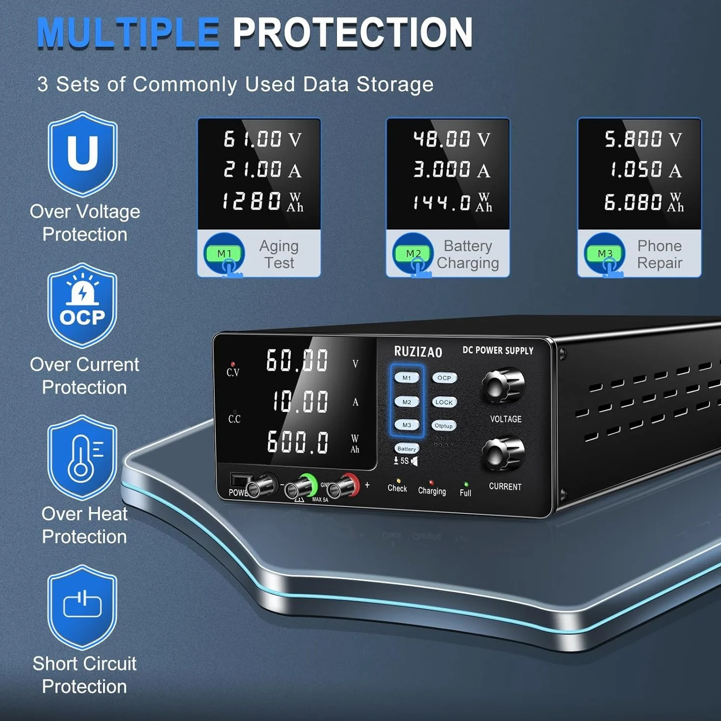 Alimentatore da Banco 15V 30A 450W Alta Potenza, Per la 6V 12V Ricarica Della Batteria etc. Alimentatore da Laboratorio, Funzione di Archiviazione Dati,Uscita pulsante,Pulsante OCP