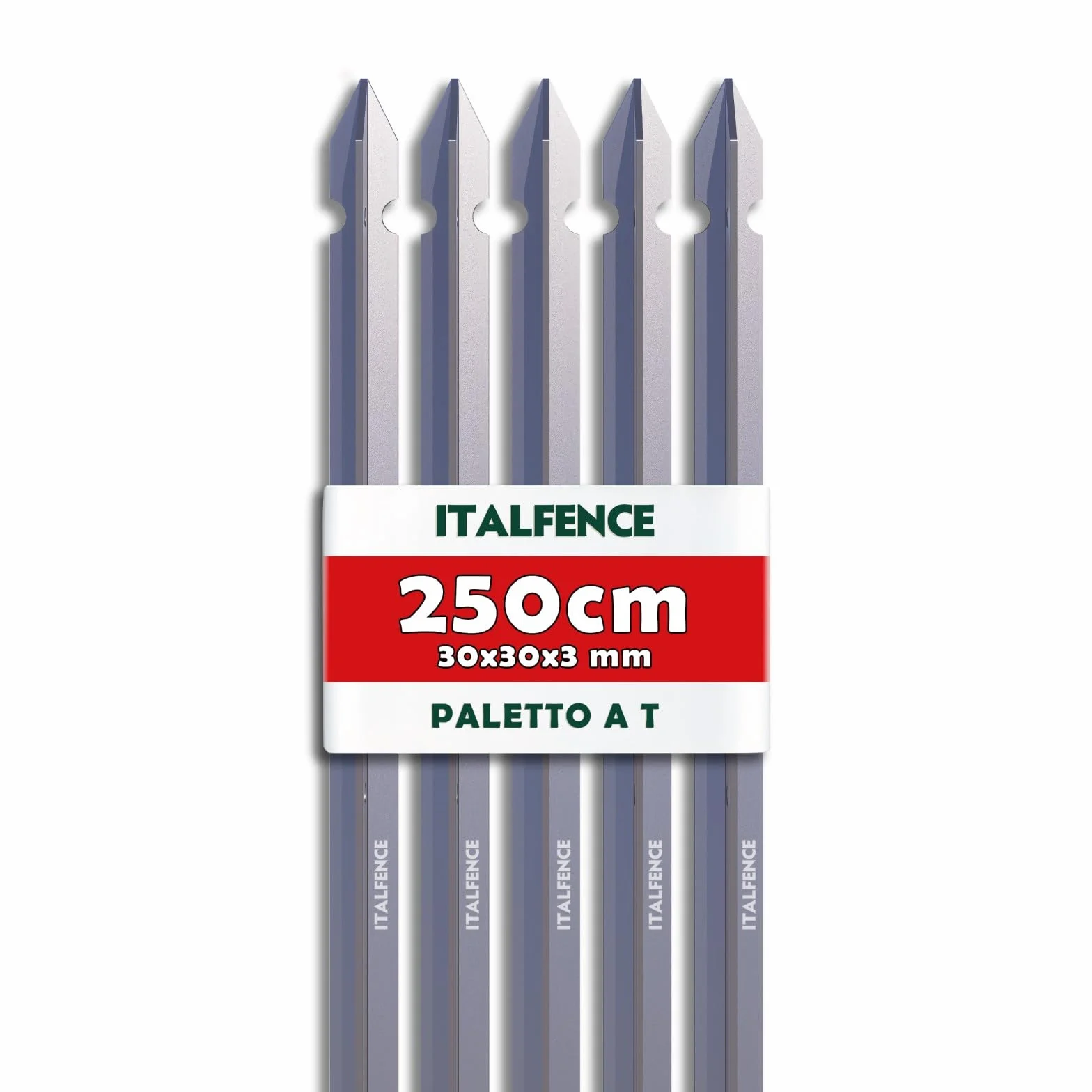Palo a T H250cm 30x30x3mm in ferro zincato per recinzione [10 pezzi]