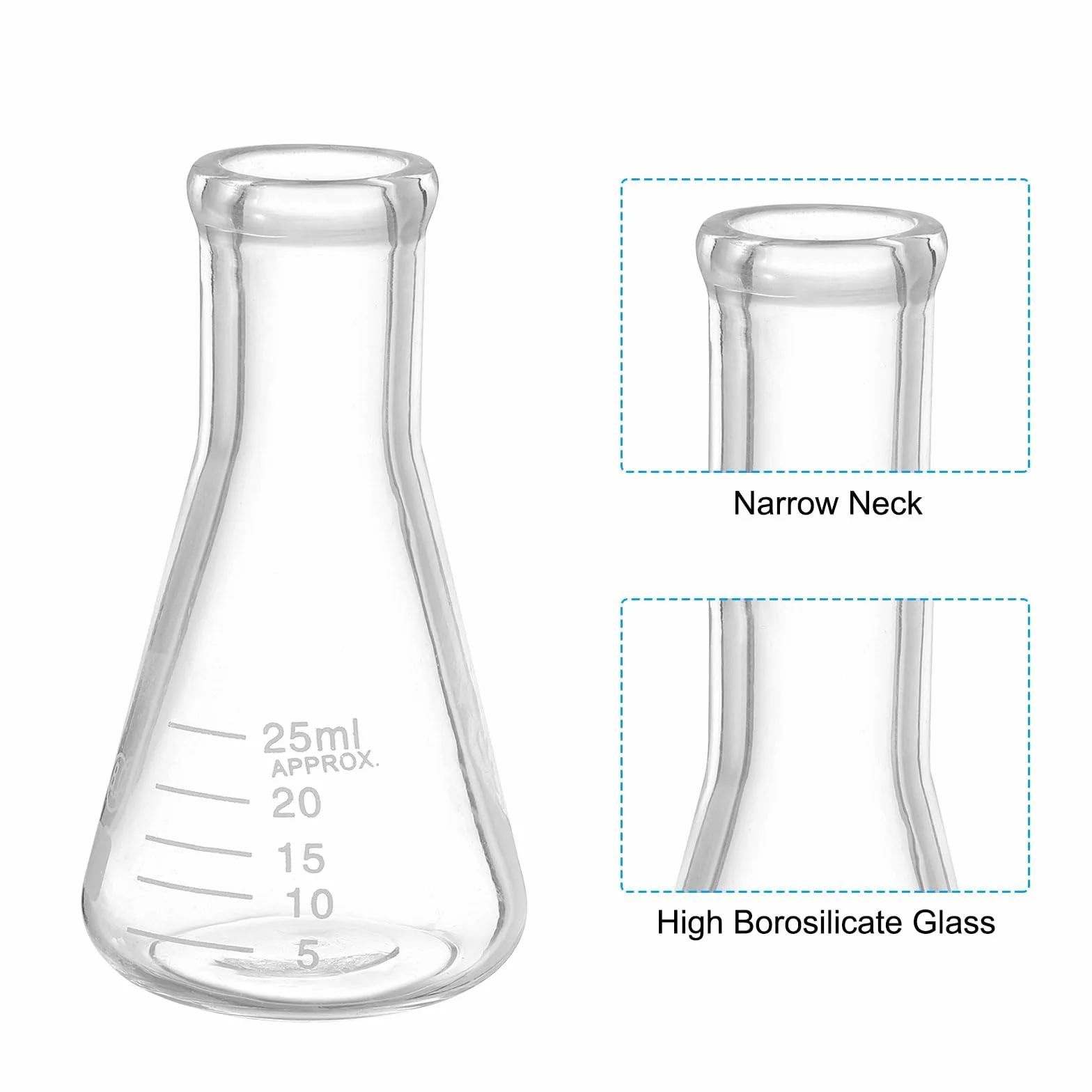 PATIKIL Ampolla Erlenmeyer, 12pz 25ml Ampolle a Bocca Stretta in Vetro Borosilicato Graduazione Stampata Esperimenti di Laboratorio, Chimica e Studio Scientifico