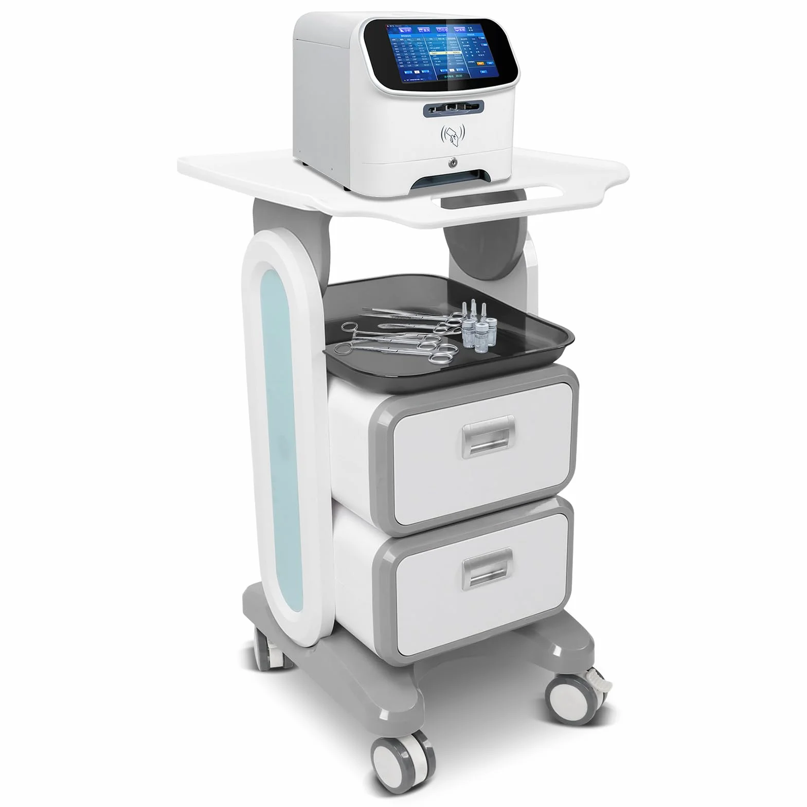 Carrello Medico con 2 Cassetti e Ruota Universale, Carrello Multifunzionale per Salone di Bellezza e Cosmetici con Vano Portaoggetti