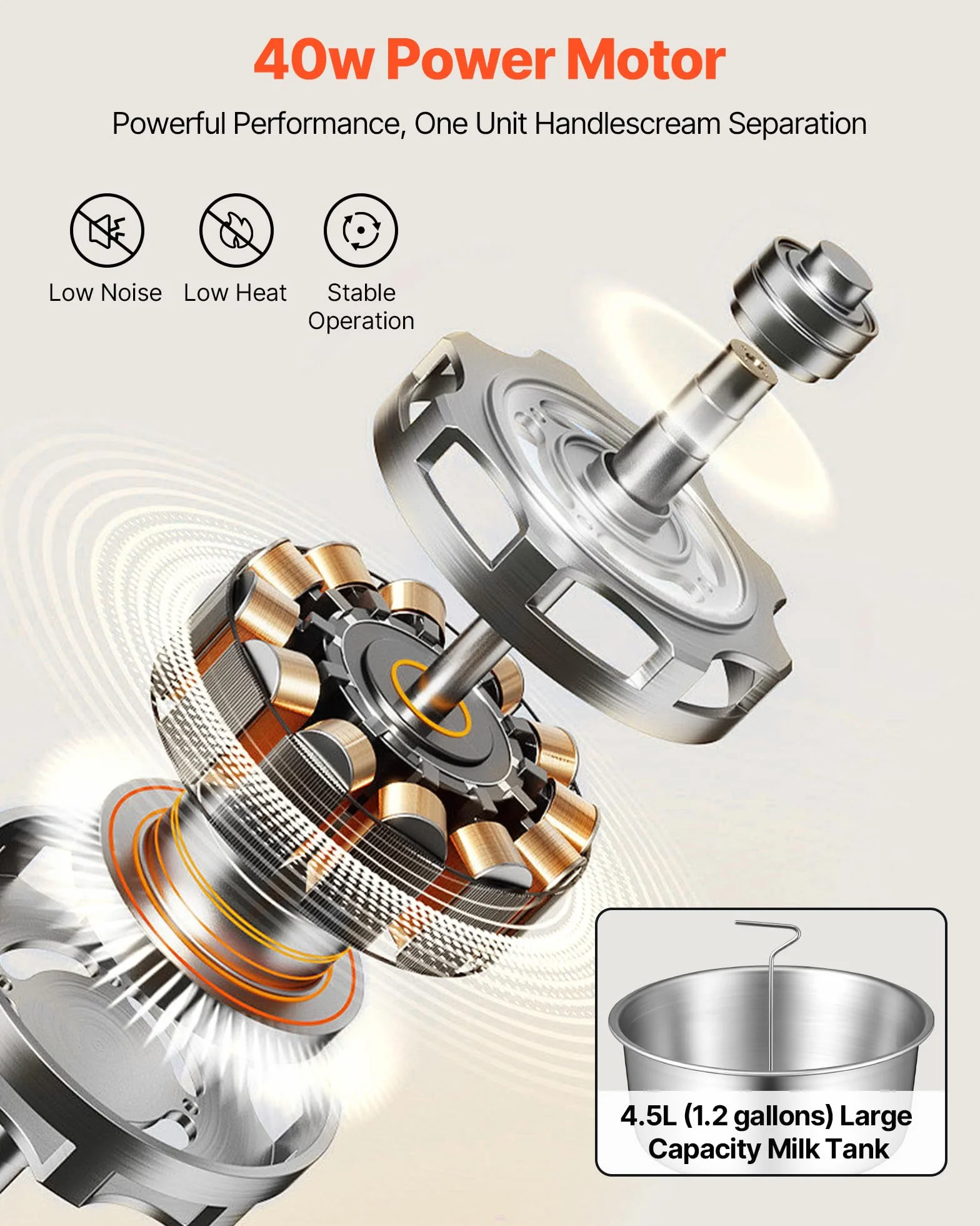 VEVOR Separatore di Latte Elettrico 40 W Centrifuga per Latte Elettrica 60 L/h Controllo a Pulsante, Separatore Panna 10500 giri/min Acciaio Inox 304 Centrifuga Panna con Serbatoio da 4,5 L da Cucina