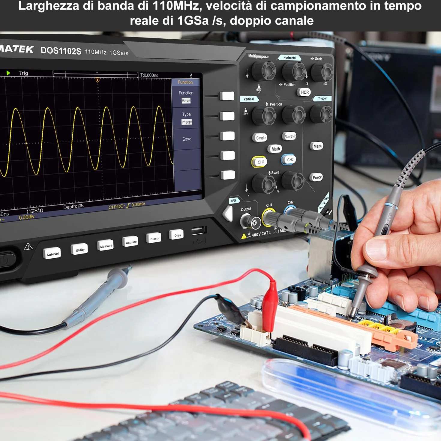HANMATEK 2 in 1 Oscilloscopio Digitale Generatore di Degnale DDS con Larghezza di Banda 110 MHz, 2 Canali e Display TFT-LCD, Frequenza di Campionamento 500 MS/s *2