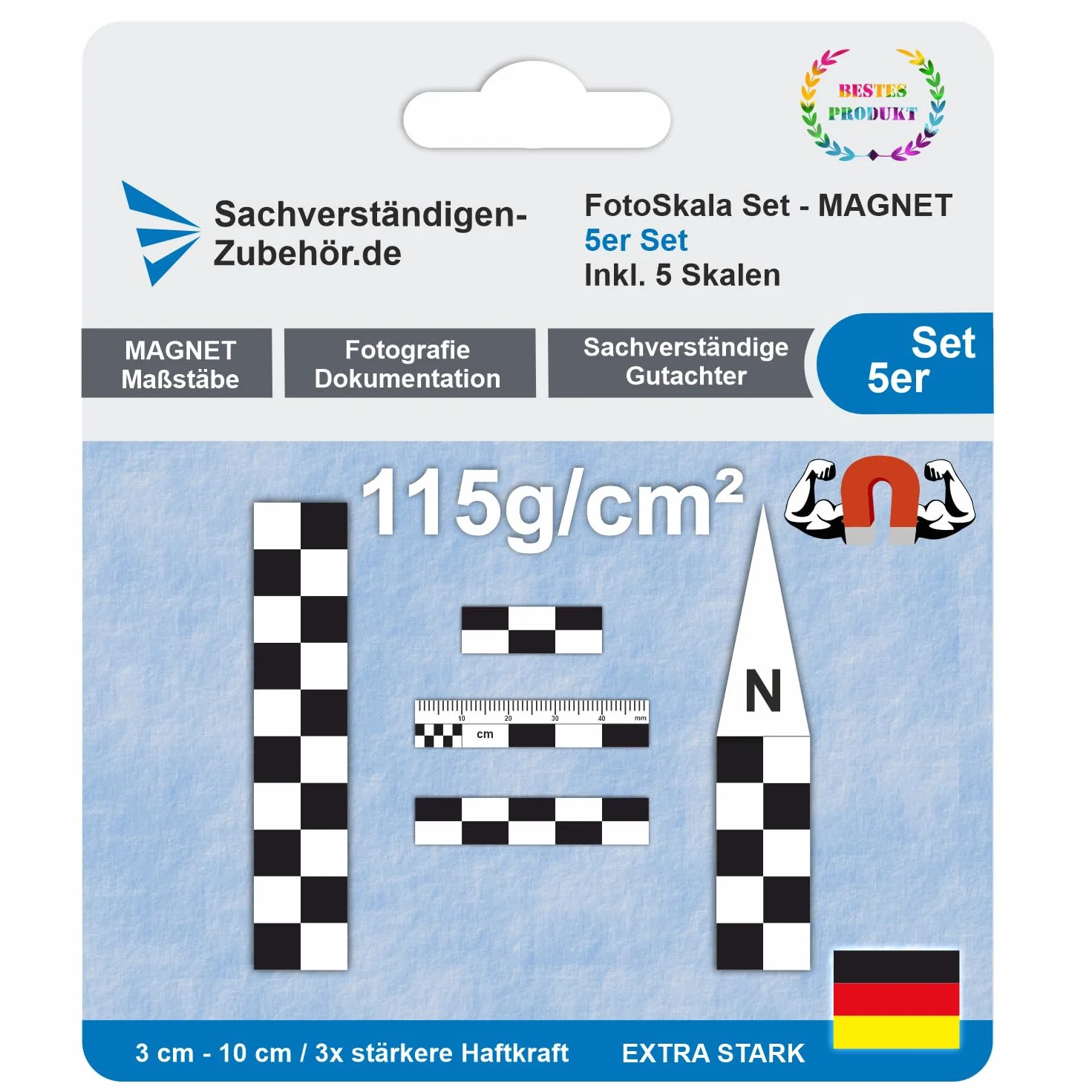 Sachverständigen-Zubehör® Righello della scala della scena del crimine set Set di magneti con banda magnetica Lavagne Dispositivo di livellamento