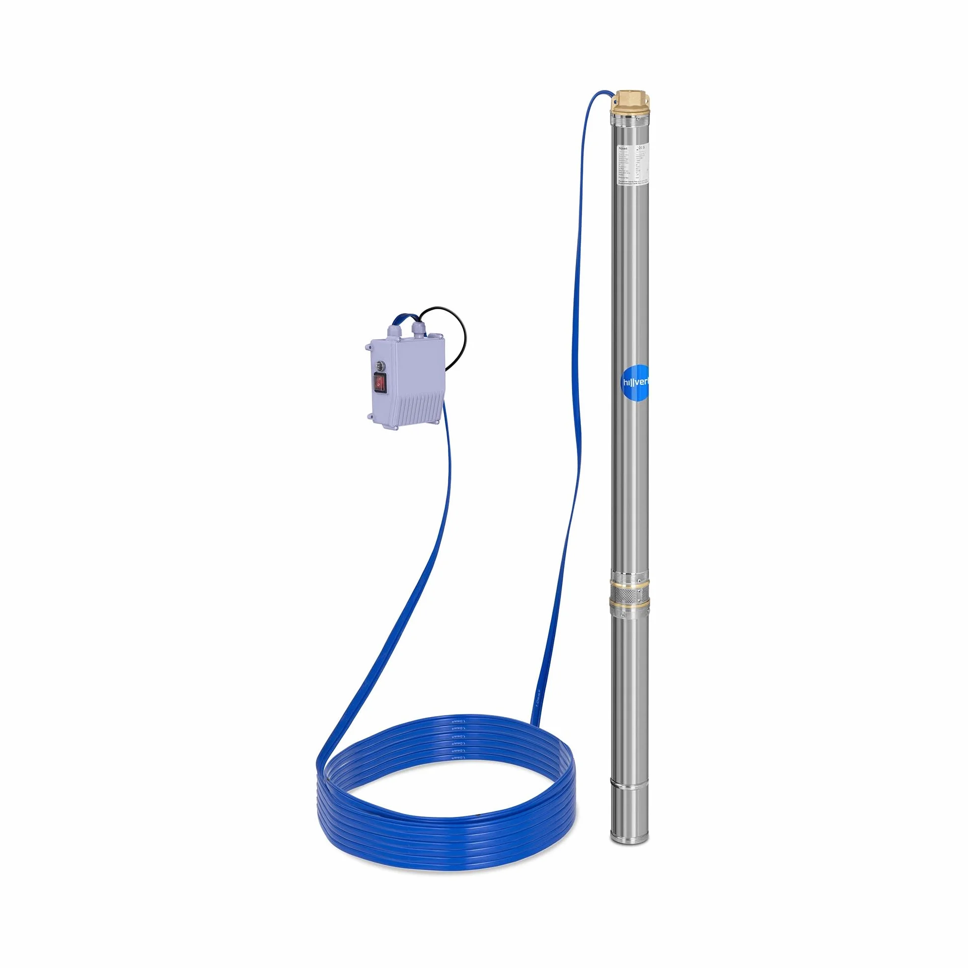 Hillvert Pompa Sommersa Per Pozzo Pompa Sommergibile Hillvert-SPP32-075 (Prestazioni max: 3.800 l/h, 750 W, Profondità max: 85 m, Ø 80 mm, Scatola di comando incl., Acciaio inox)