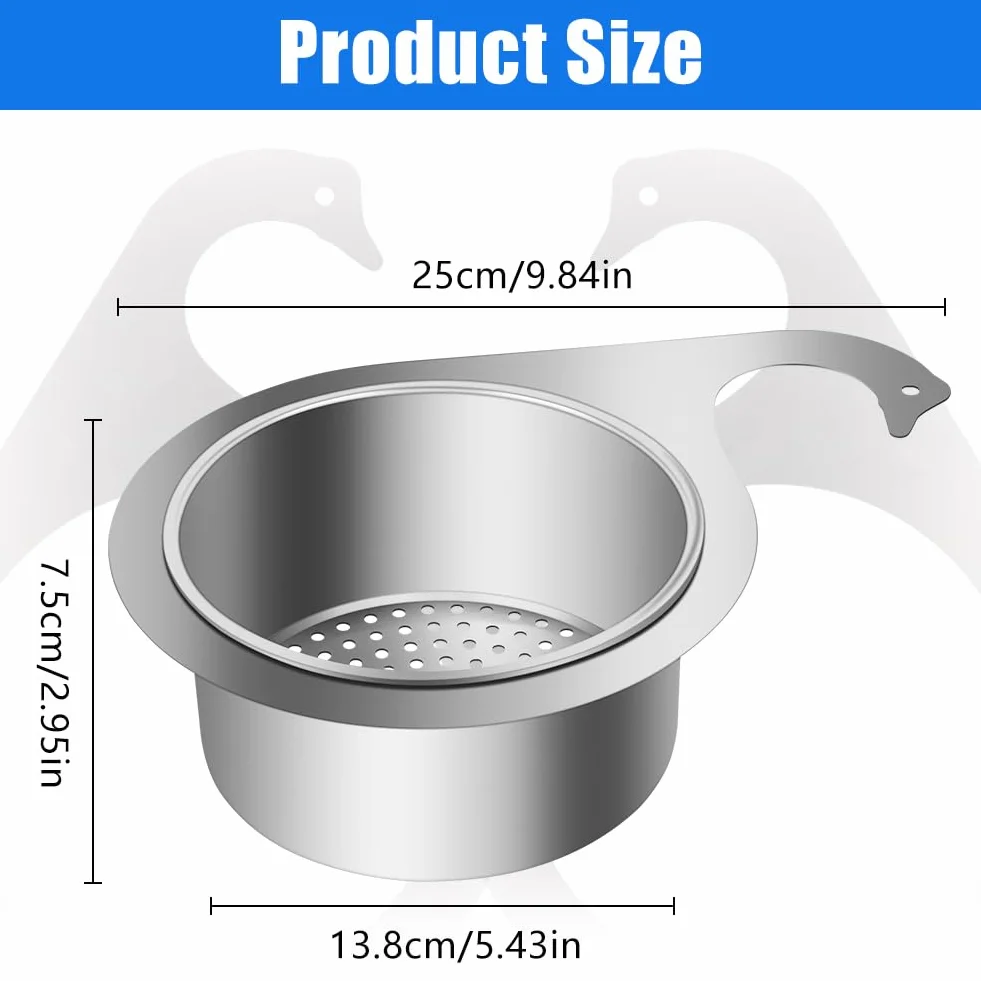 HOTUT Cestello per Lavello A Forma di Cigno in Acciaio Inossidabile, Cestello Per Lavello Ad Angolo Per Filtro, Sink Strainer Basket Rubinetto Cestino filtro da appendere per Lavaggio Frutta e Verdura