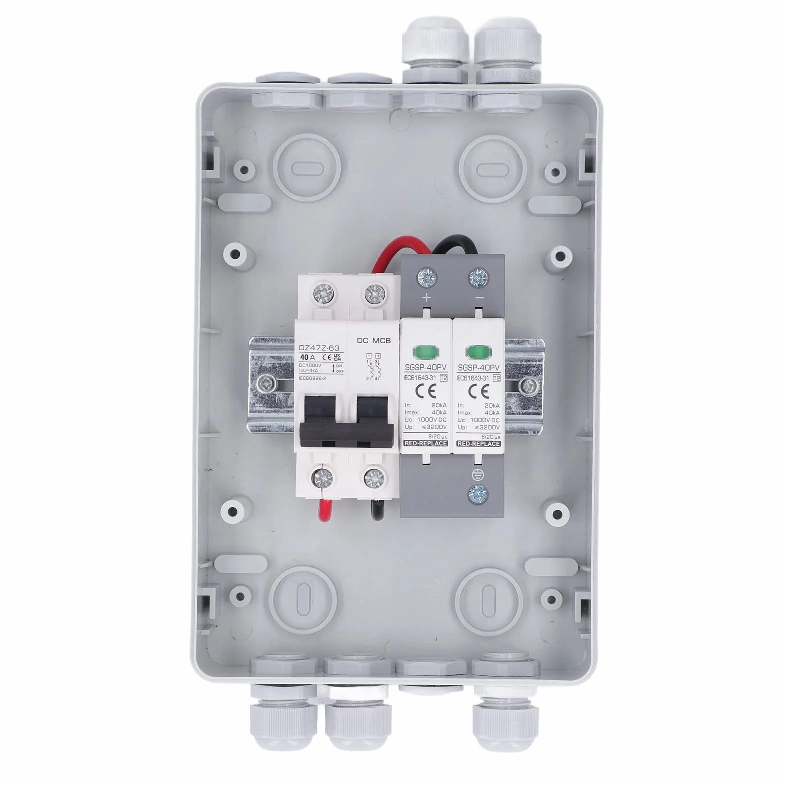 Scatola Combinata Fotovoltaica IP65 40A 1000V con Interruttore Automatico Integrato Protezione Fulmini PA66 per Sistemi Solari On-Grid Off-Grid Cavi 5-10mm 10-4 AWG Impermeabile