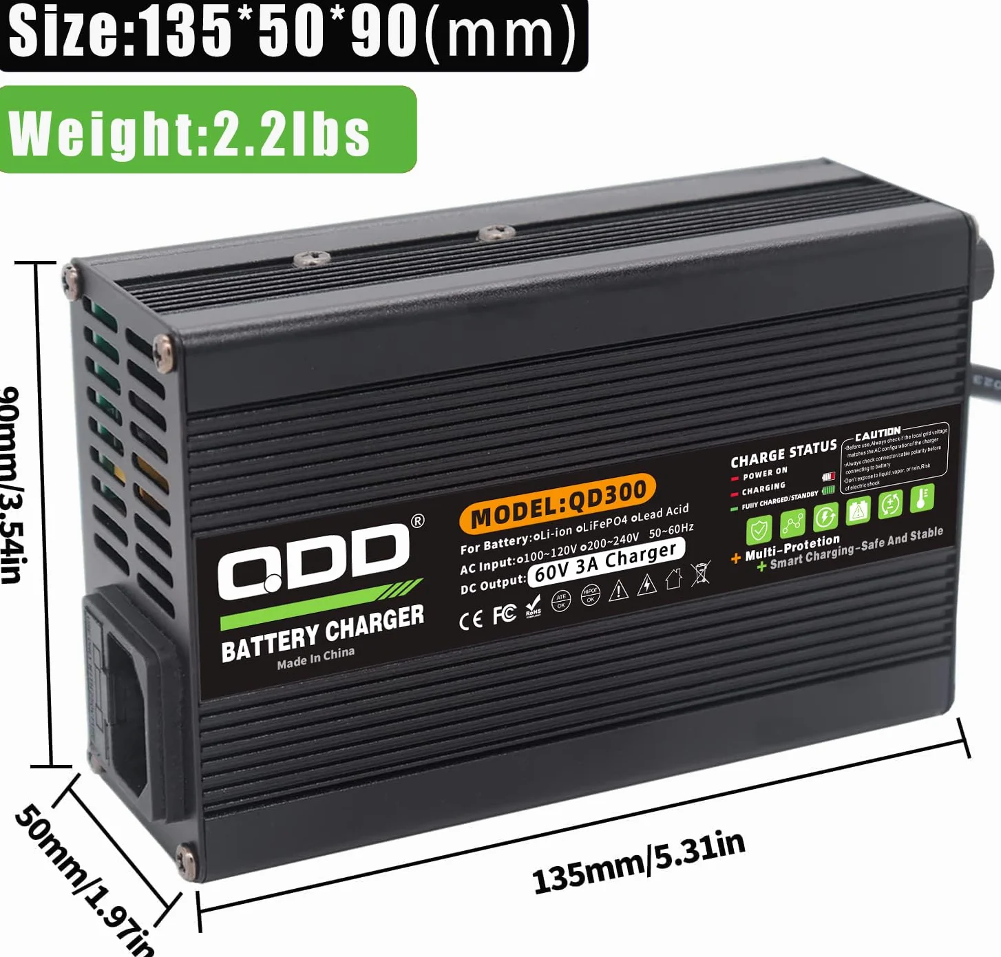 Spina C13 dell'uscita del caricatore della batteria di 60V 3A utilizzata per il caricatore astuto del pacchetto della batteria al piombo 60V 69V