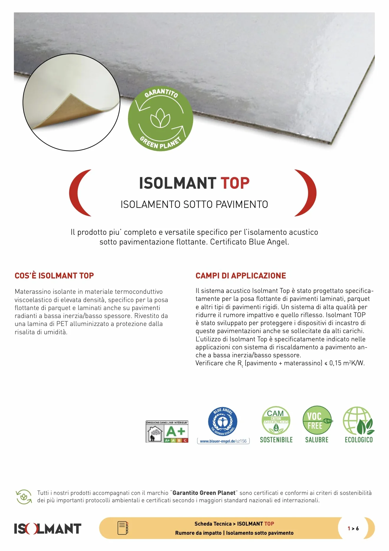 Materassino Sottopavimento ISOLMANT TOP CLASSIC 2 mm ad alta densità accoppiati sul lato superiore con un film alluminato L8.35