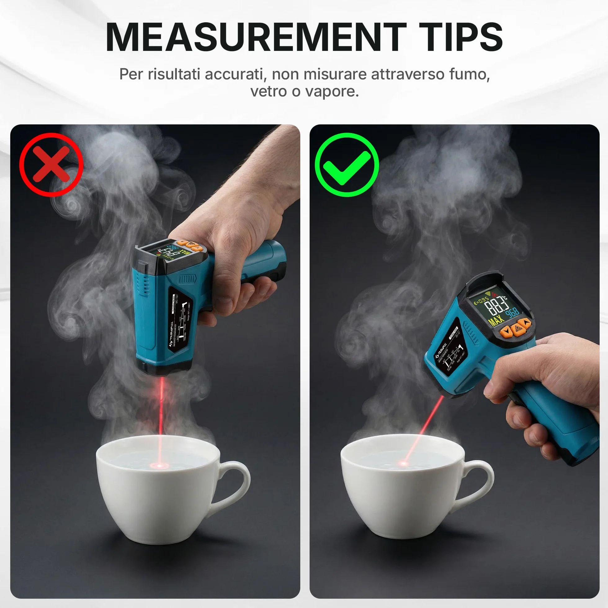 Tilswall Termometro Infrarossi Professionale -50°C~800°C con Sonda per Carne Display LCD a Colori