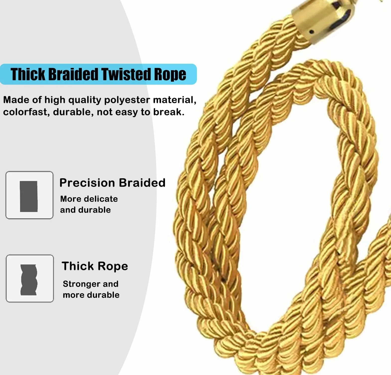 2.5m Giallo Twisted Hemp Ro 2Piece Set di Coda ment Stanch Ros per Eventi Hotel & Film Set VIP Cords