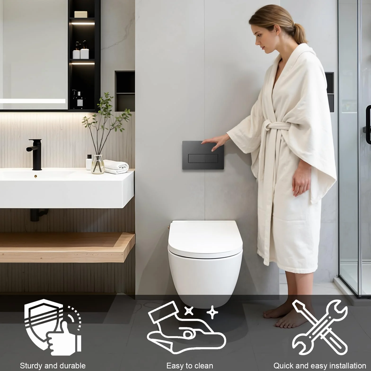 Pannello di scarico Geberit Sigma 01 20 30 50 UP 300 320 sostitutivo doppio scarico kit ricambio cisterna nero