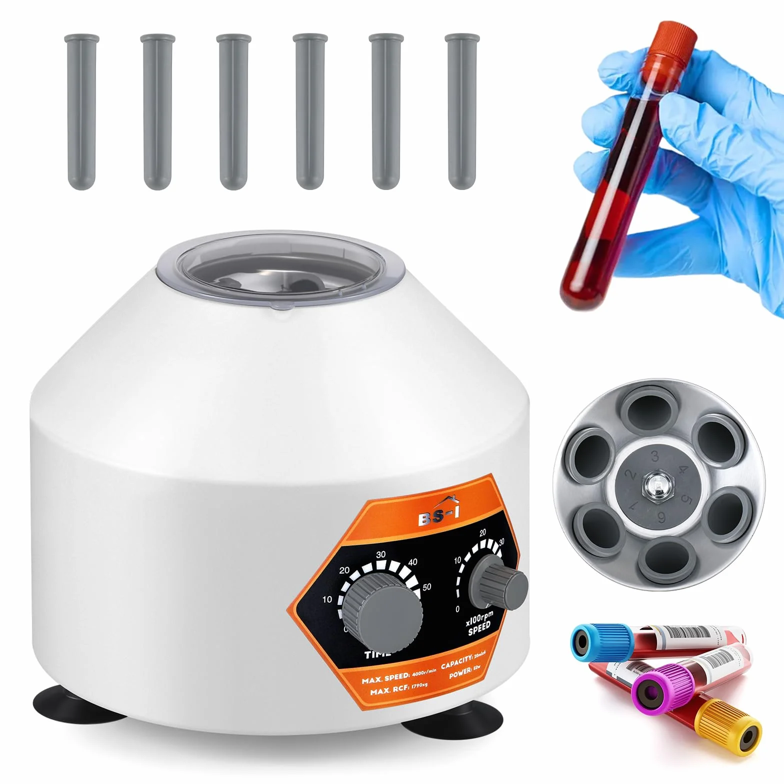 Bonvoisin Centrifuga da Laboratorio 6X20ml, 4000rpm, Tempo 60min, Forza di Centrifugazione 1790xg, PRP PRF Uso per Vacutainer da 5/7/10ml e Provette per Centrifuga da 10/15 ml