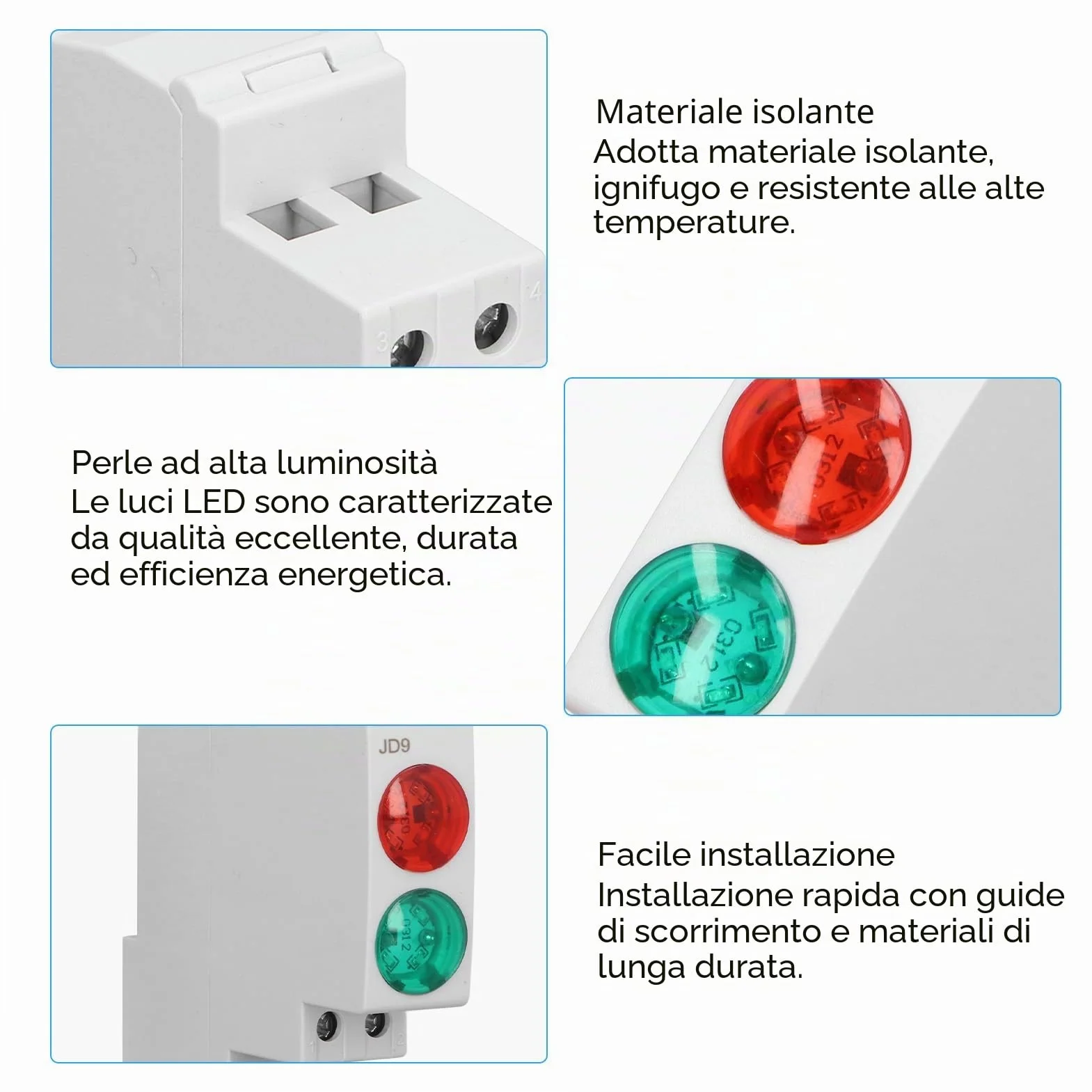 Indicatore LED su Din Rail Rosso Verde Modulare JD9 AC DC 20 mA