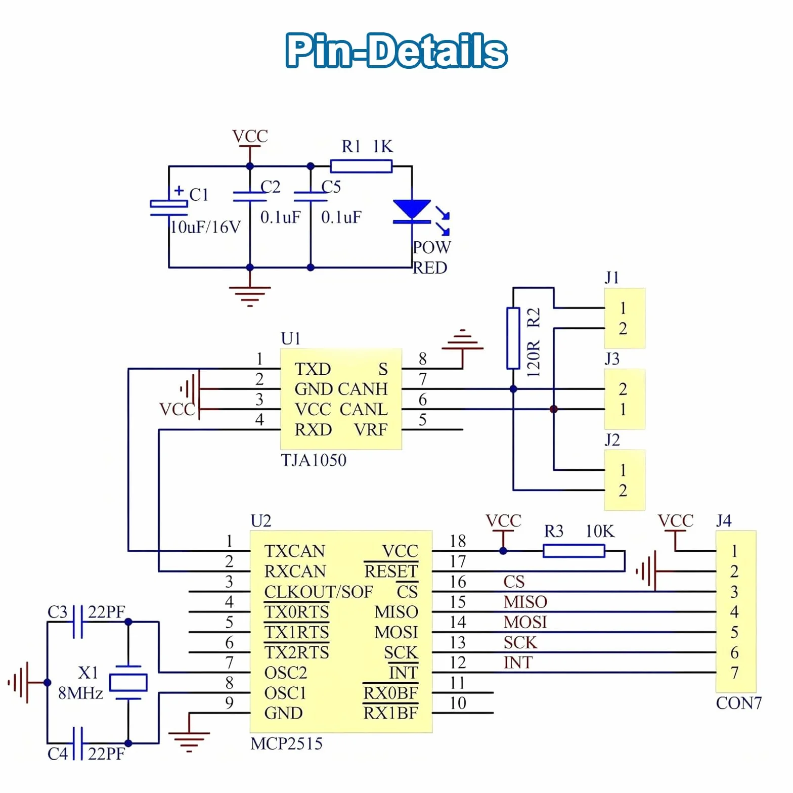3 moduli canbus MCP2515 con TJA1050 – modulo di interfaccia SPI compatibile con Arduino, Raspberry Pi & IoT 5 V DC, 1 MB/s, 120 Ohm regolazione di impedenza per industria 4.0, Smart Home