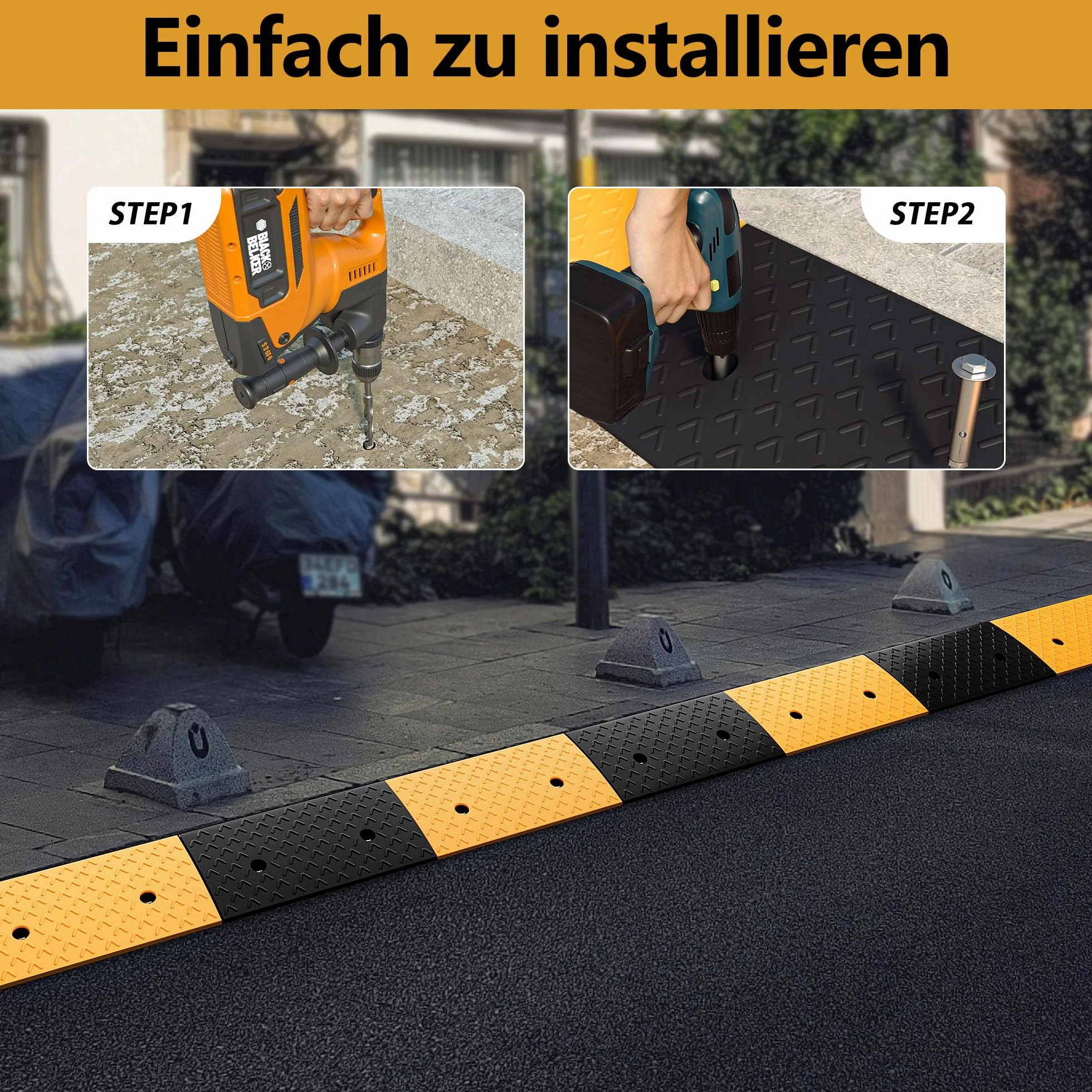 uyoyous Rampa per Bordstein Bordsteinkantenrampe Auffahrtrampe 10 cm in gomma Autorampe Schwellenrampe Türschwellenrampe, Rampe in gomma per Auto, Bicicletta, Moto, Marciapiede, 100 x 25 x 10 cm