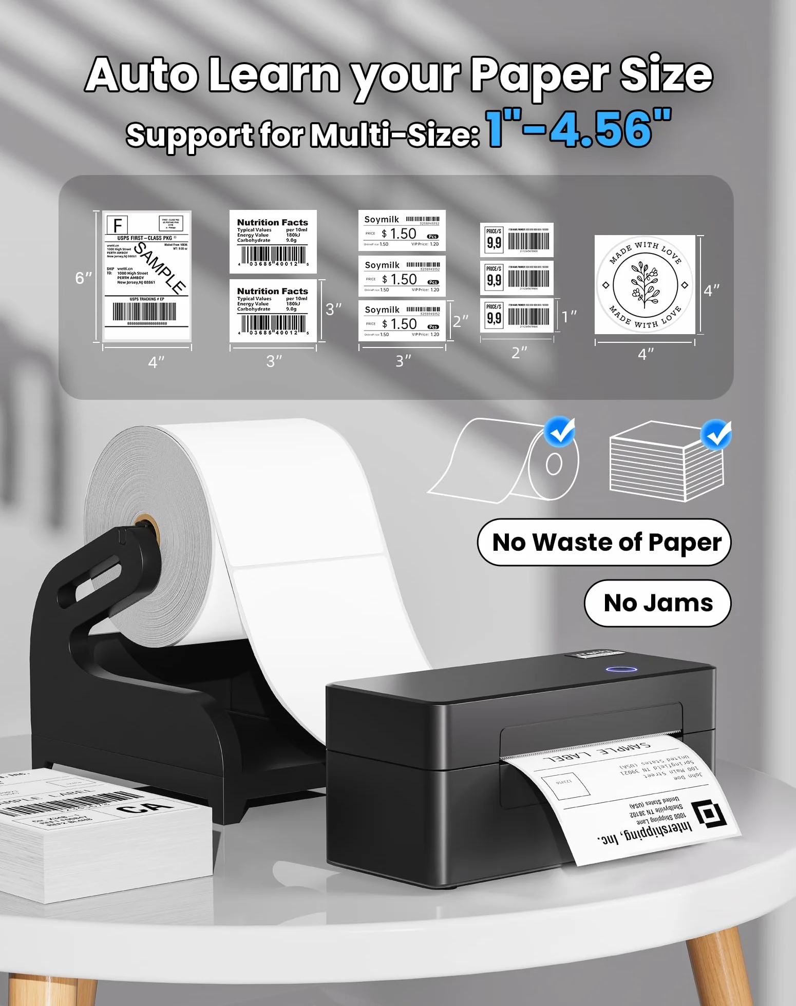 vretti Stampante termica per etichette USB, D402B Stampante per etichette di spedizione Macchina 4x6 per la spedizione di pacchetti,Compatibile con Amazon, DHL, Etsy, Shopify, eBay, UPS & FedEx