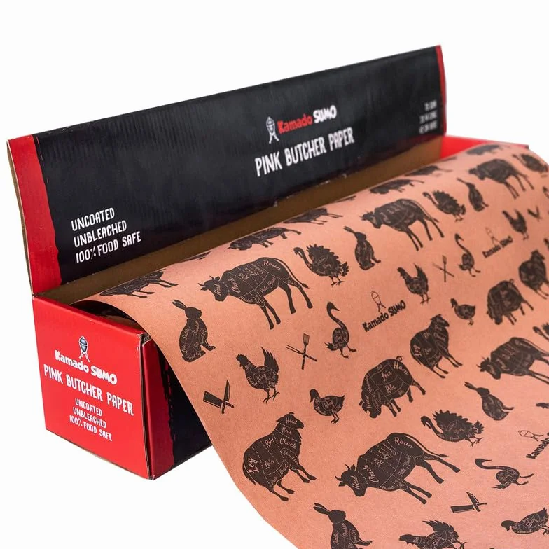 Kamado SUMO Rotolo di Carta da Macellaio Rosa - 30m x 45cm - Carta da Macellaio Kraft per Barbecue