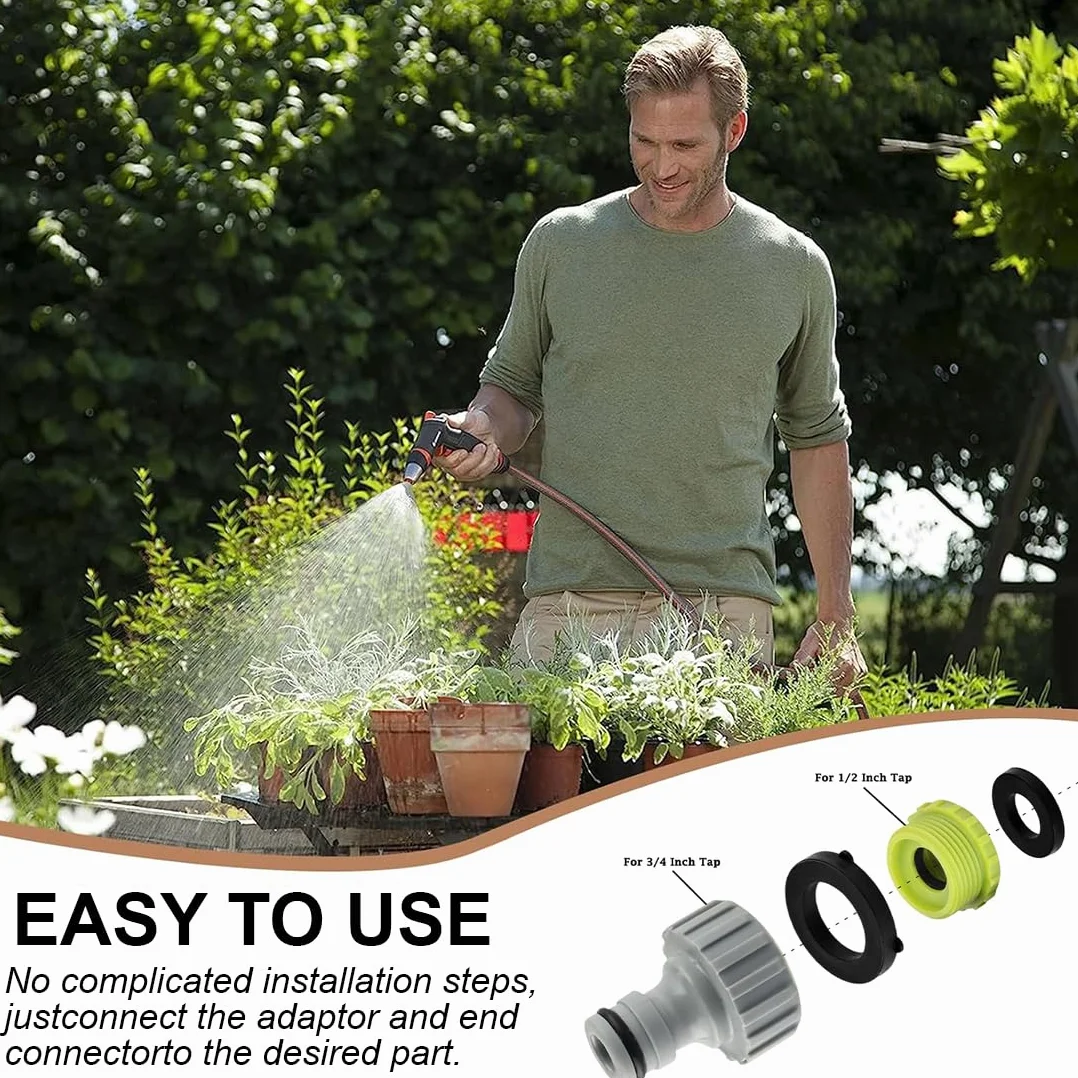 Connettori per Rubinetto 2 in 1 1/2" 3/4" Raccordo Adattatore Plastica Tubo da Giardino Filettato 4 Pezzi