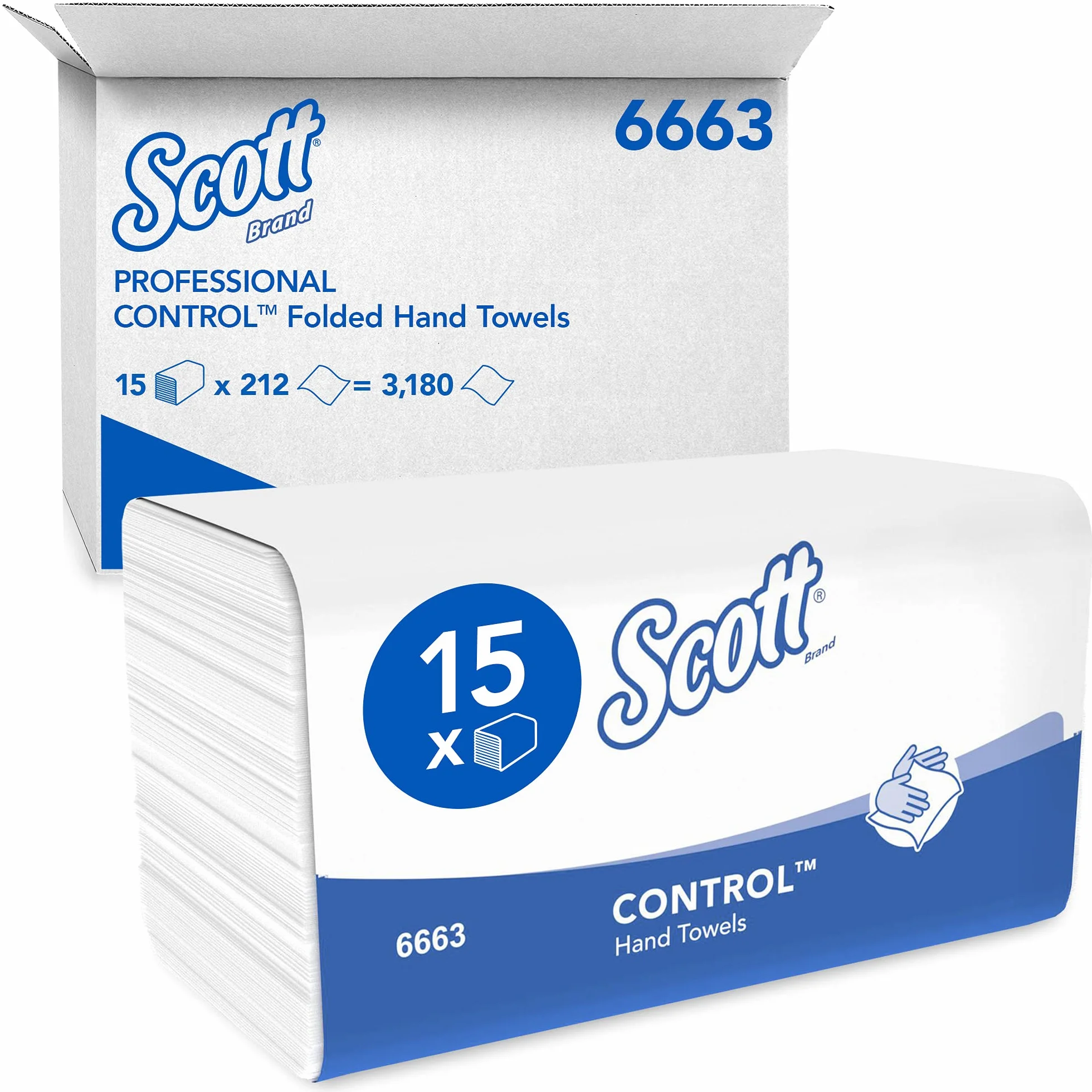 Scott® Control™ 6663 Asciugamani di Carta Piegati a M, 1 Velo, Airflex™, FSC® ed Ecolabel, 15 Confezioni x 212 Fogli