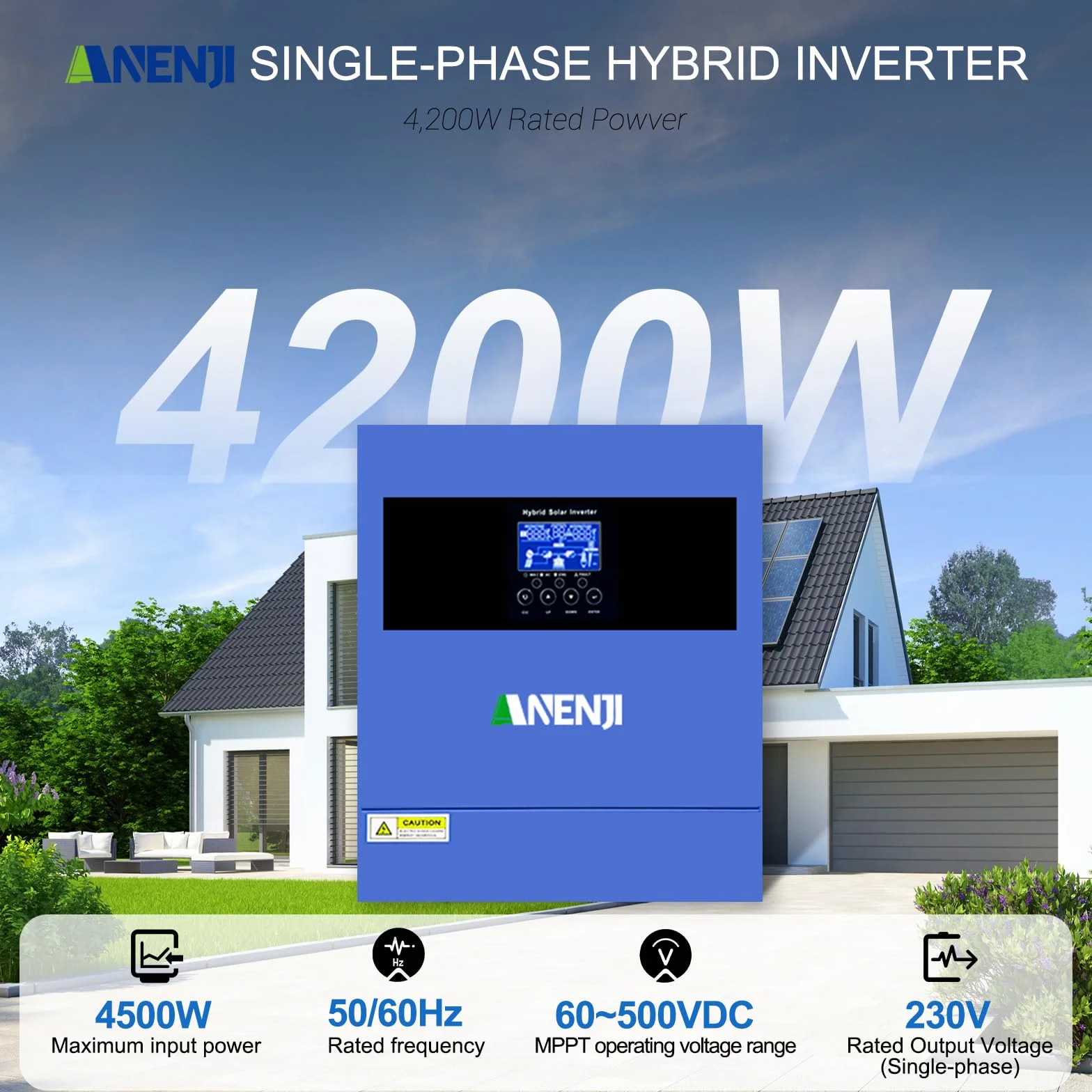 4200W Inverter Ibrido 24V Inverter Fotovoltaico a Onda Sinusoidale Pura, MPPT da 100A Tensione di Ingresso Fotovoltaica Massima di 500V, Adatto Per Batterie al litio da 24V, con Modulo WiFi