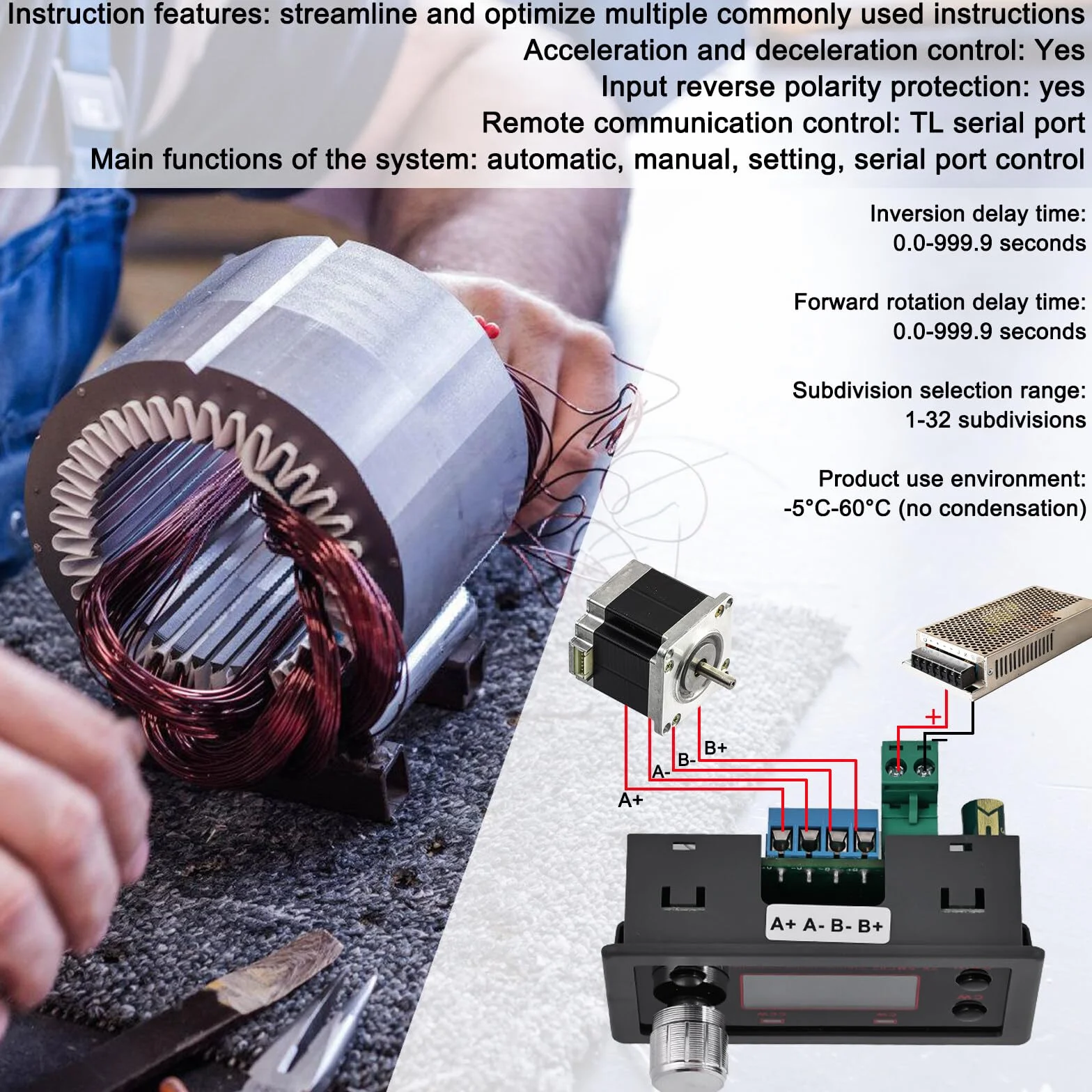 Molbory Controller motore passo-passo NEMA 17 23 - 4 A Scheda di controllo integrata con angolo e velocità di impulso PLC