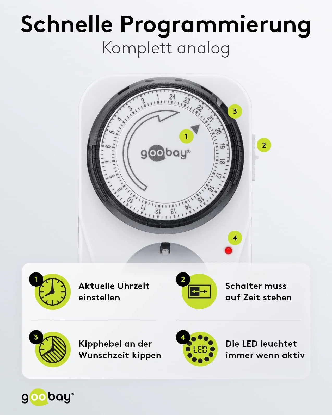 Goobay 51276 Temporizzatore elettrico analogico per presa controllo dispositivi