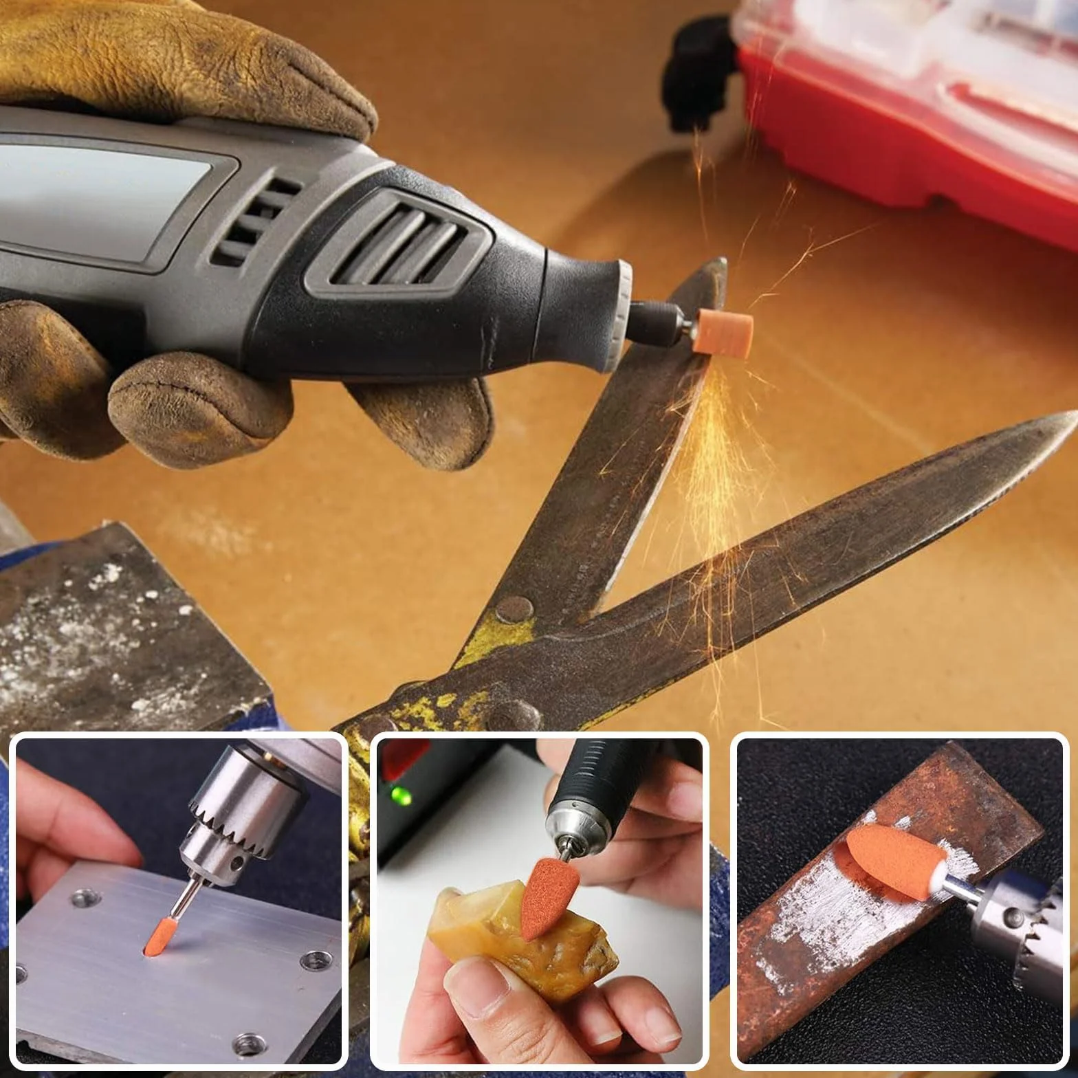 Set di 48 punte abrasive in corindone per Dremel, fusto da 1/8" per levigatura, lucidatura, sbavatura, da utilizzare su pietre preziose, vetro, metallo e legno