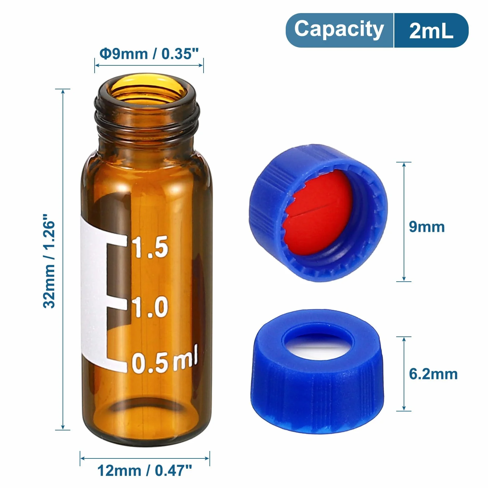 PATIKIL Flaconcino campionatore automatico 2 ml 100 pezzi Septa HPLC/GC pre-fenditura 9-425 fiale ambrate PTFE