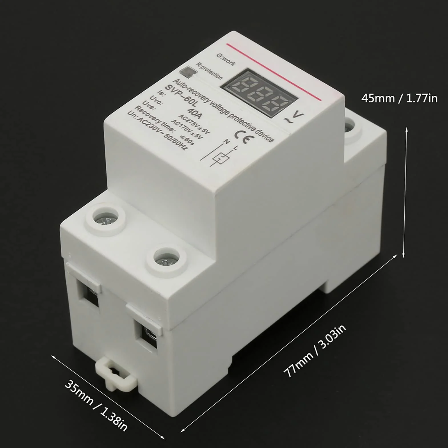 220V 40A Monofase Automatico Dispositivo di Protezione da Sovratensione e Sottotensione con Display, Guida DIN