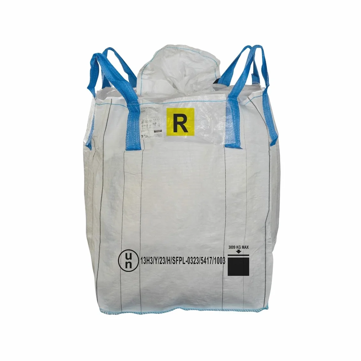SACCONI BIG BAG OMOLOGATI tubolari per rifiuti pericolosi ADR 13H3/Y 90x90x120cm - etichetta R - 5 pz