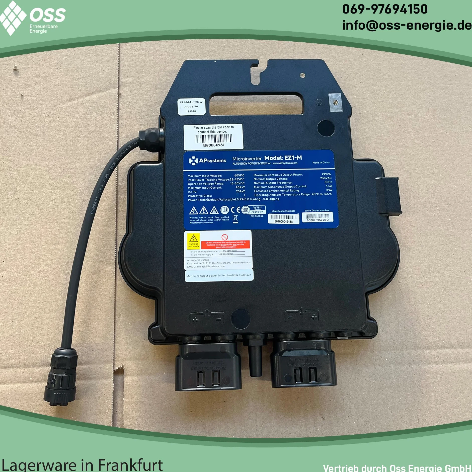 APsystems EZ1-M 600/800W Microinverter con WiFi & Bluetooth, per Impianto Solare da Balcone, fino a 799VA regolabile