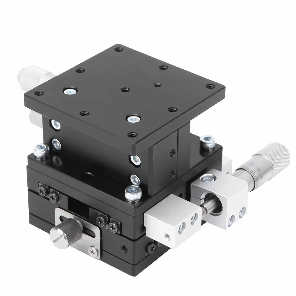 Tavolino lineare manuale a 3 assi XYZ, piattaforma di regolazione del cuscinetto di rifilatura 60x60mm, tavolo scorrevole, tavolo scorrevole della piattaforma di sintonizzazione del cuscinetto dello s