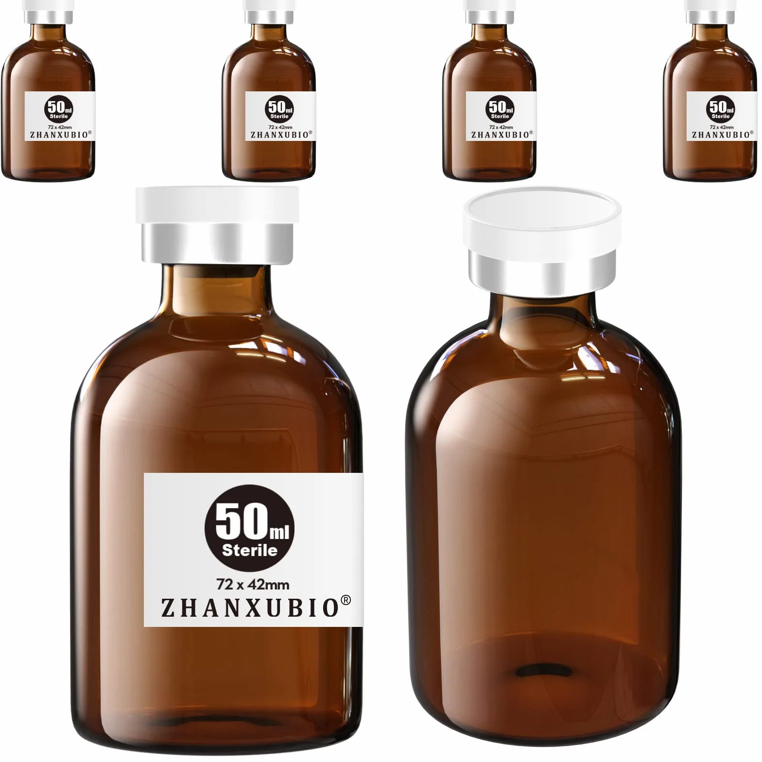 Flaconi vuote sterili con porta di iniezione autoguarigione 50ml ambra 6PCS