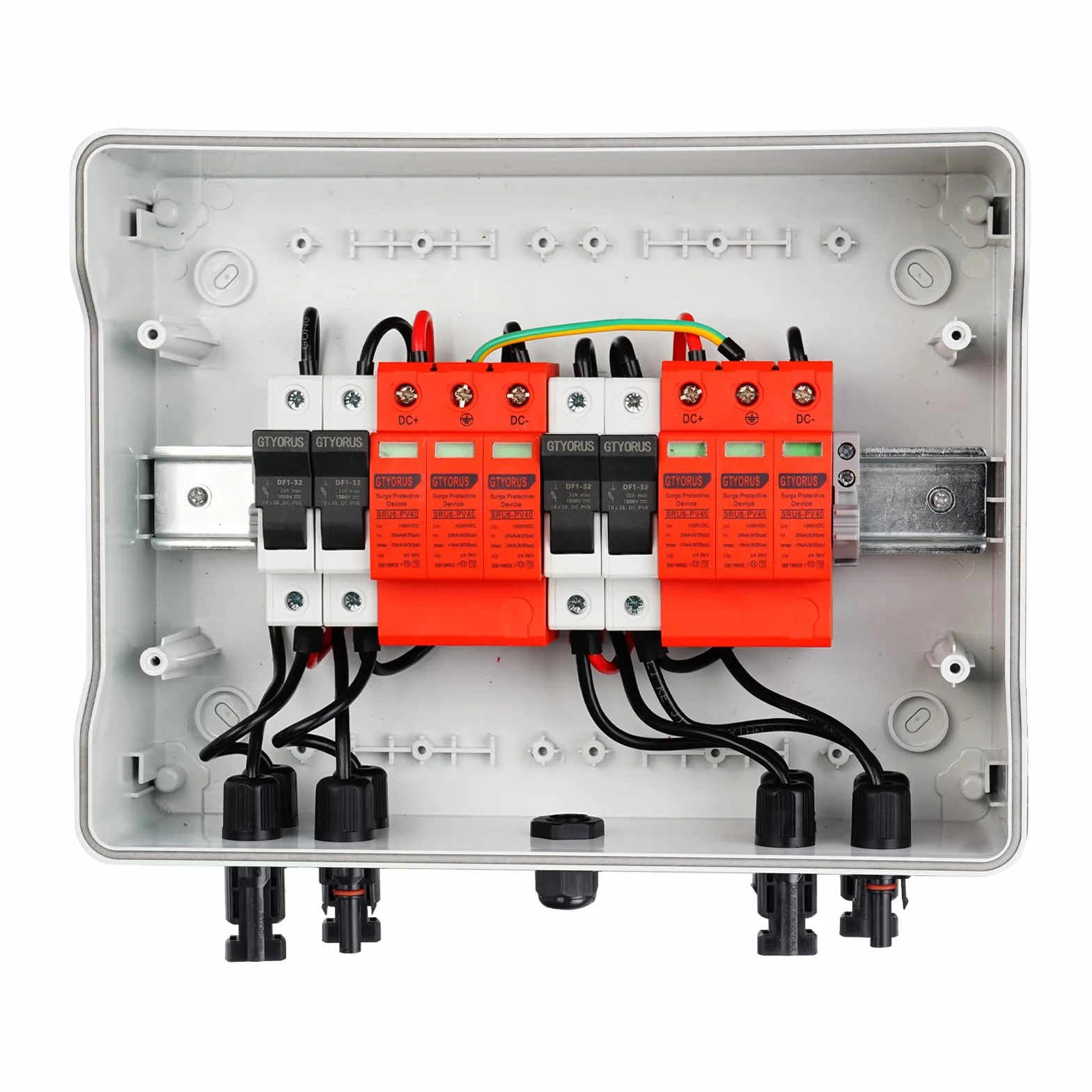 Scatola di Giunzione Solare Fotovoltaica, IP65 Scatola di Fusibili 3P DC 1000V 32A con Protezione Dalle Sovratensioni, 2 Stringhe di 13 Moduli (2 in 2 uscita)