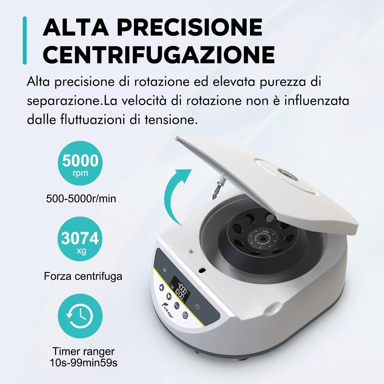 LABFISH PRP Centrifughe da Laboratorio Capacità 8x2/5/10/15ml Tubi per centrifuga, controllo a bassa velocità 500-5000r/min, Max 3074xg RCF, gamma di timer per medico/sangue/siero/plasma