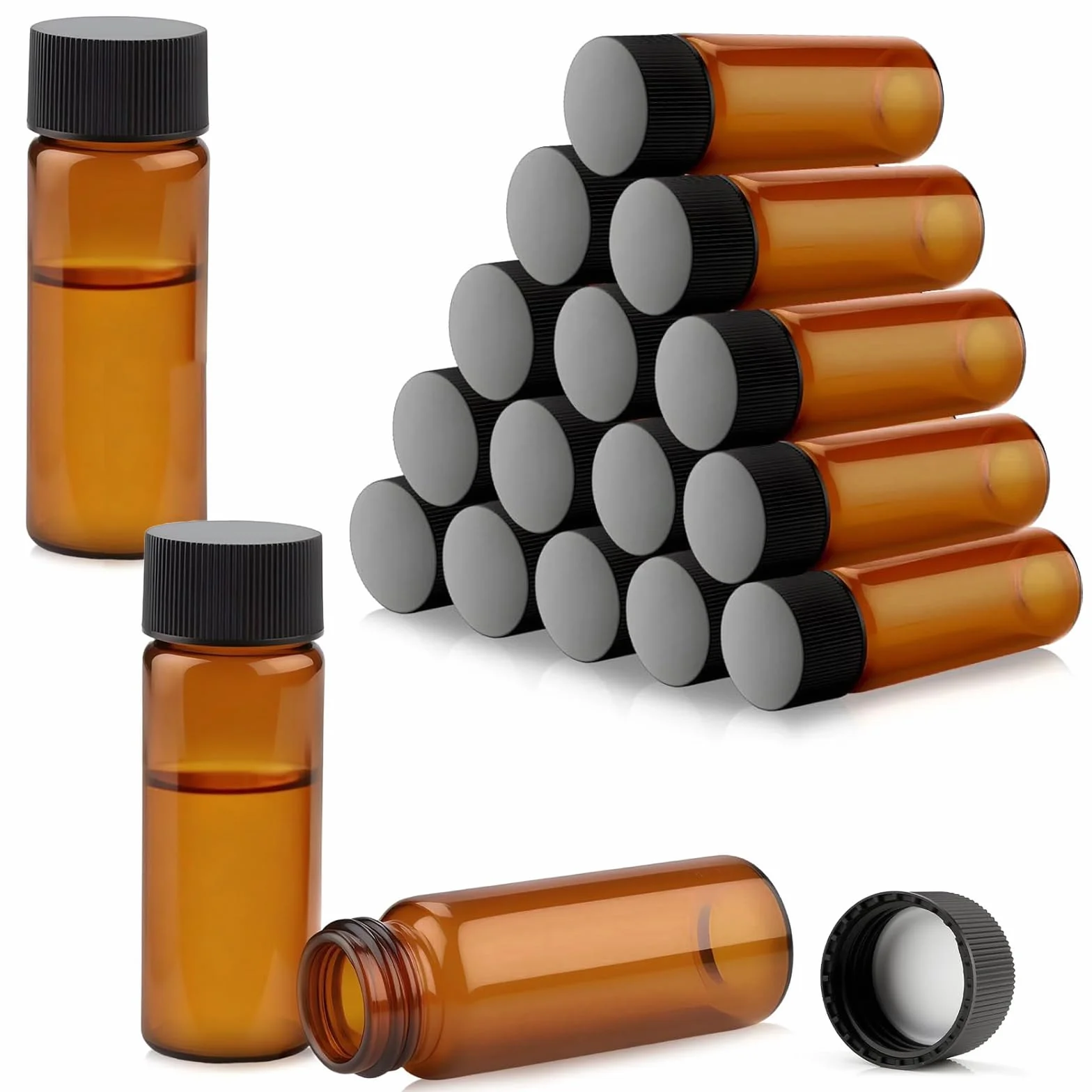 20 Bottiglie in Vetro Ambrato da 10ml con Tappo a Vite Nero per Oli Essenziali, Laboratorio e Viaggio