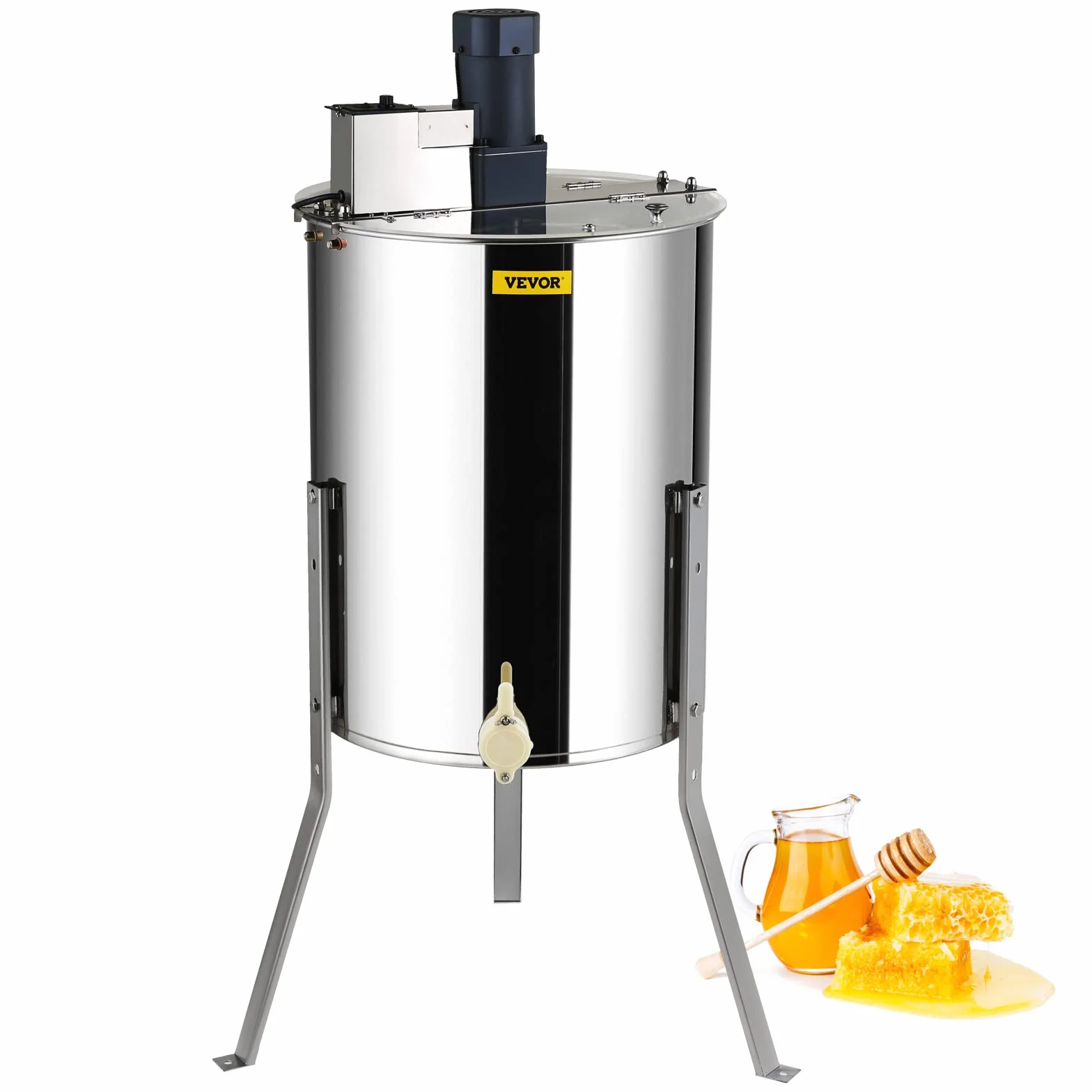 VEVOR Estrattore di Miele Elettrico in Acciaio Inox, 4/8 Favi, 140W, Velocità Max 1300 Giri/Min, Smielatore Centrifuga per Apicoltura con Coperchio Trasparente, Altezza Regolabile 100-108 cm