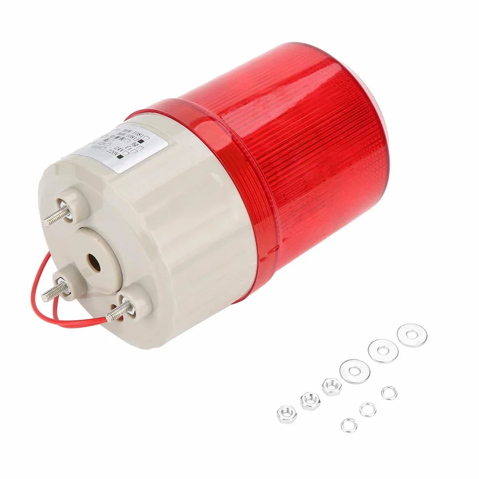 Segnalatore Luminoso LED Allarme Sonoro 220V Rosso 100dB 20W Spia Rotante Sicurezza Cantiere