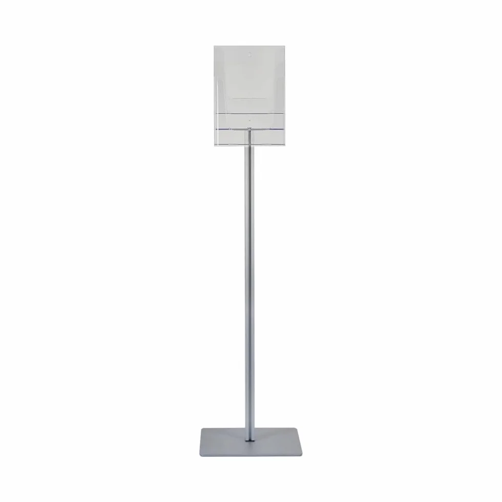 Espositore Portadepliant a Piantana 3 Tasche Plexiglass A4 Alluminio Base Metallica Antinciampo