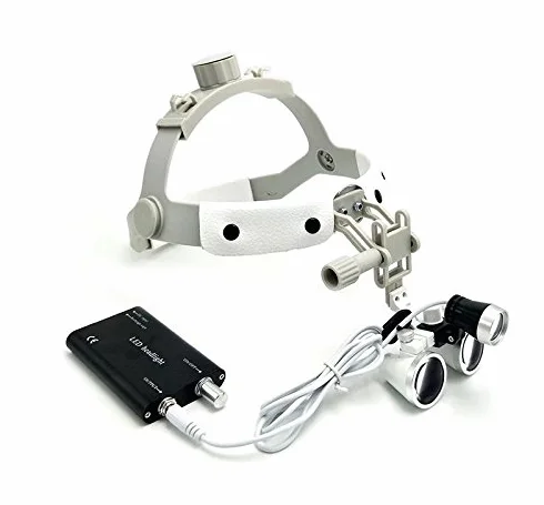 Loupes - Lente d'ingrandimento binoculare chirurgica in vetro, 3,5x, con faro a LED, fascia in pelle